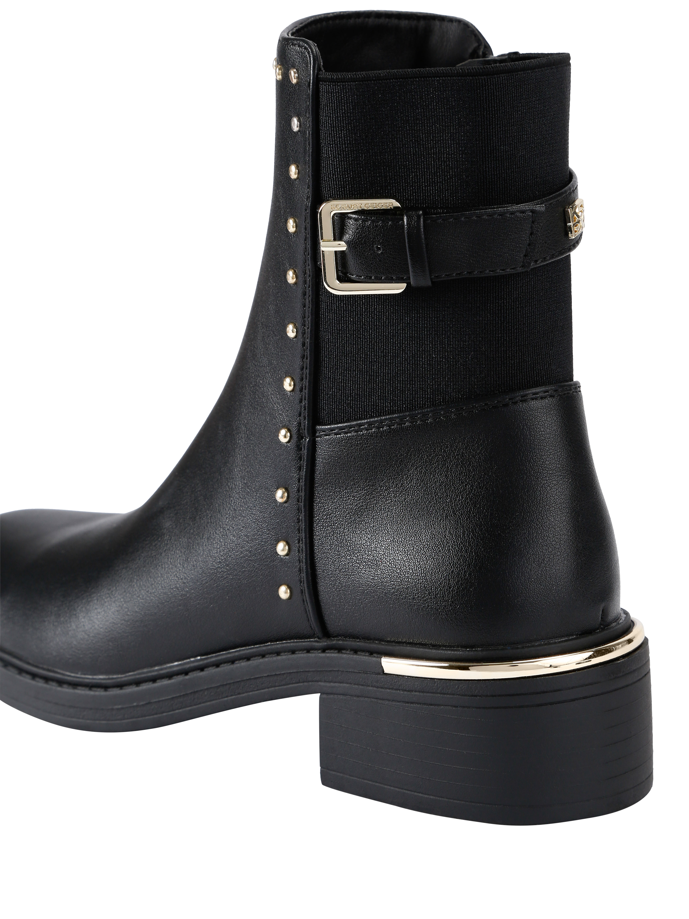 Product image 4 of 4, which shows KG Kurt Geiger Stud Block Heel Ankle Boots, Black, 3
