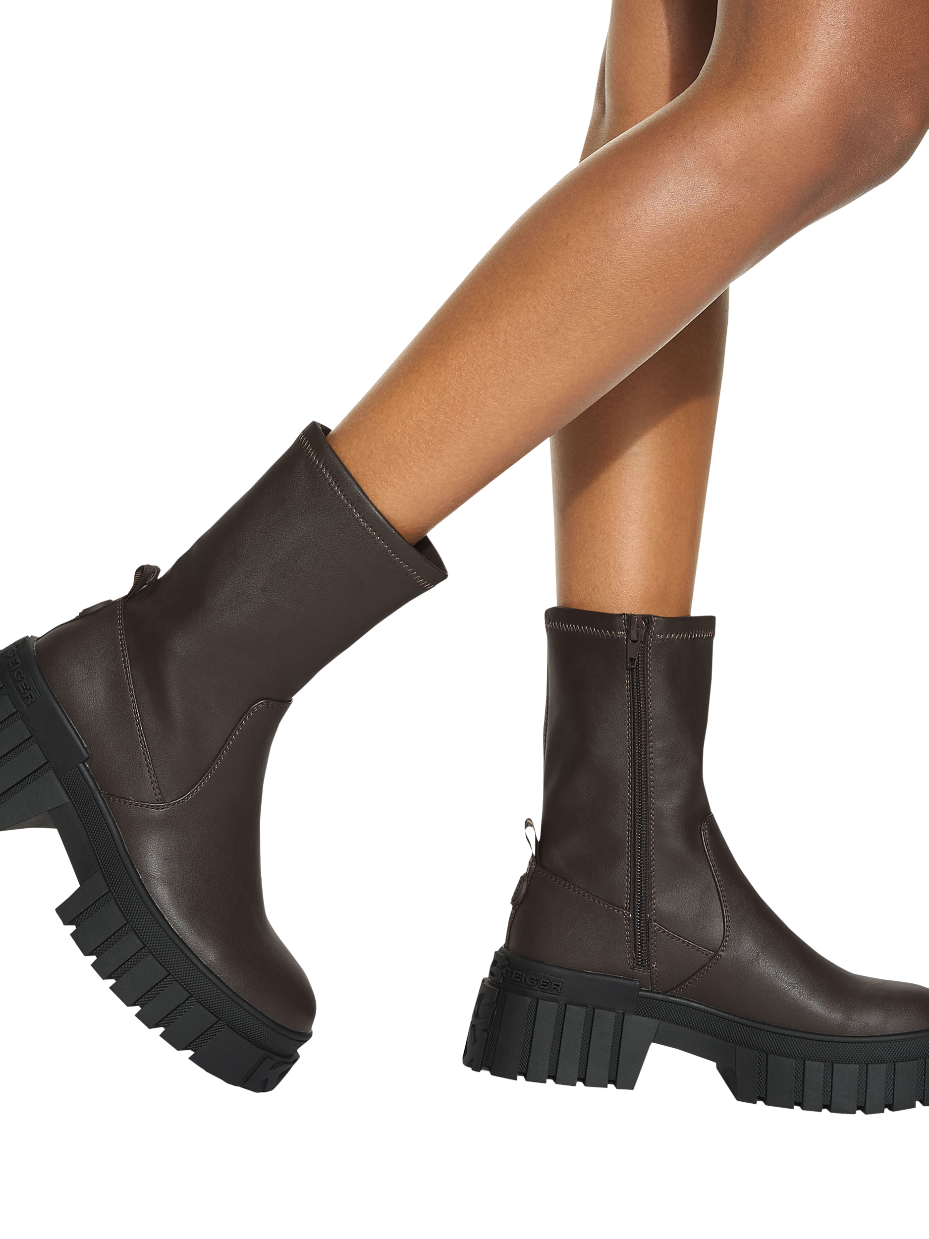 Product image 2 of 6, which shows KG Kurt Geiger Tegan 2 Sock Chunky Ankle Boots, Brown, 3