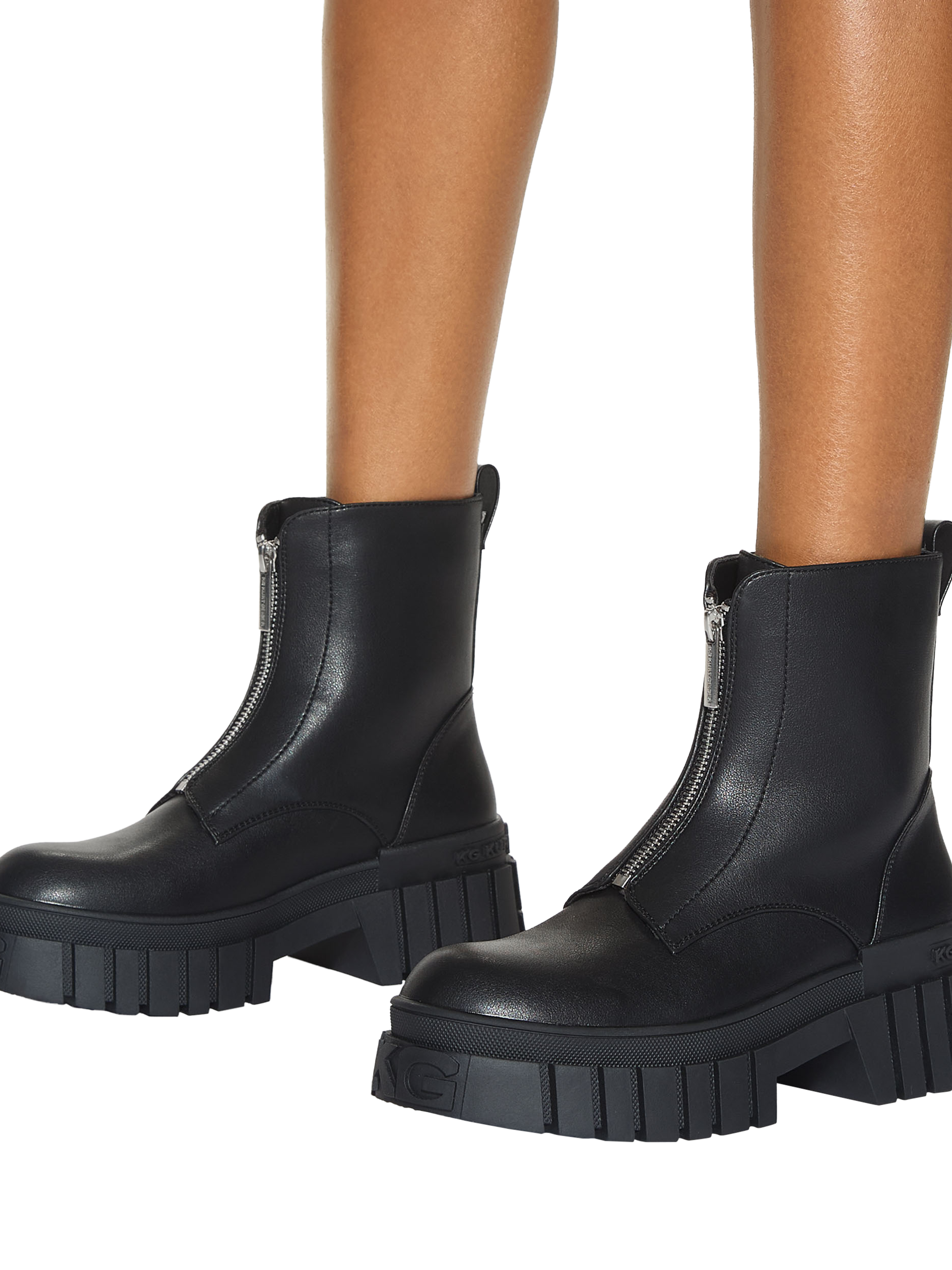 Product image 2 of 6, which shows KG Kurt Geiger Tegan Chunky Sole Zip Ankle Boot, Black, 3