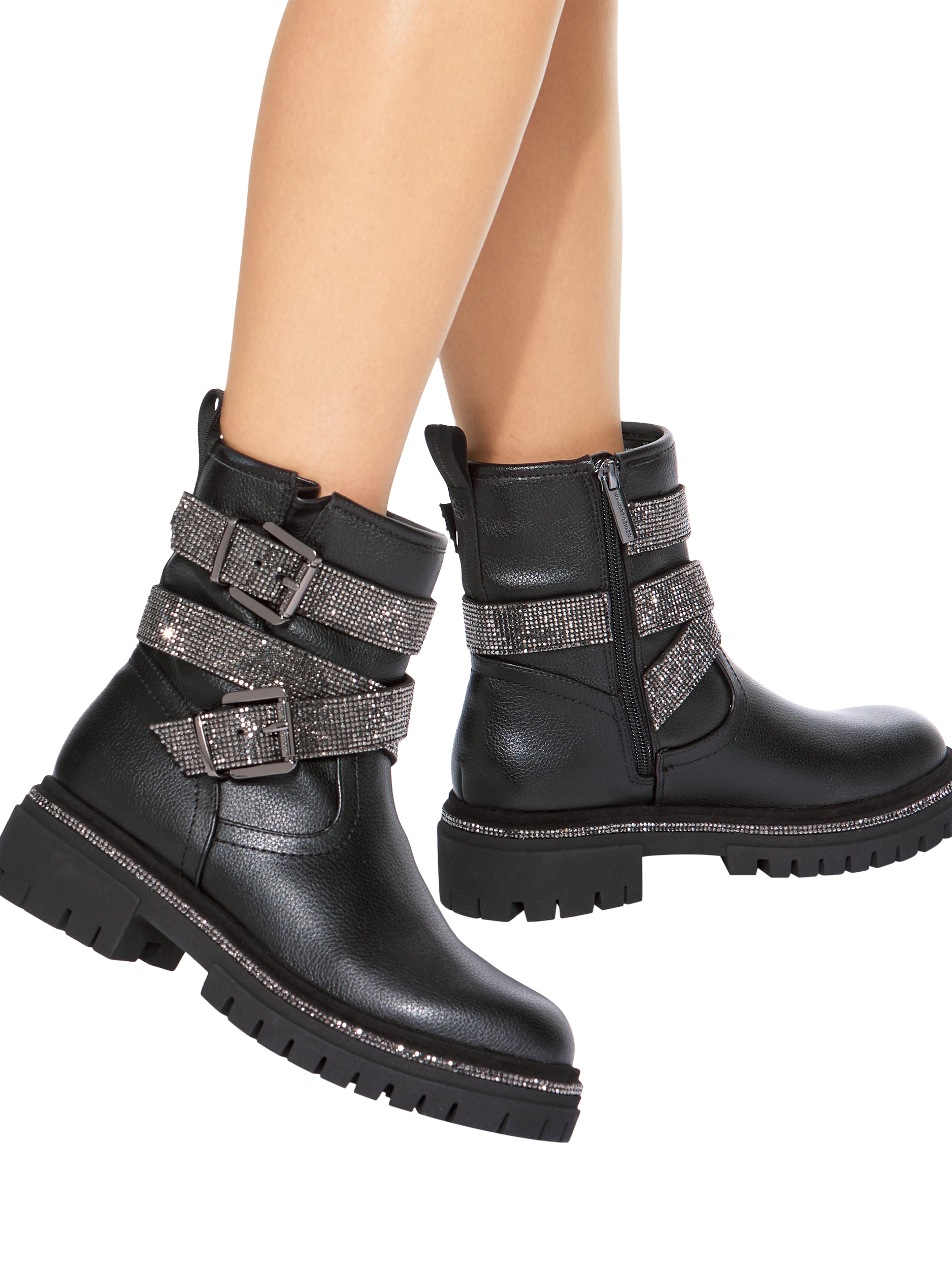 Product image 2 of 5, which shows KG Kurt Geiger Tiff Biker Ankle Boots, Black, 3