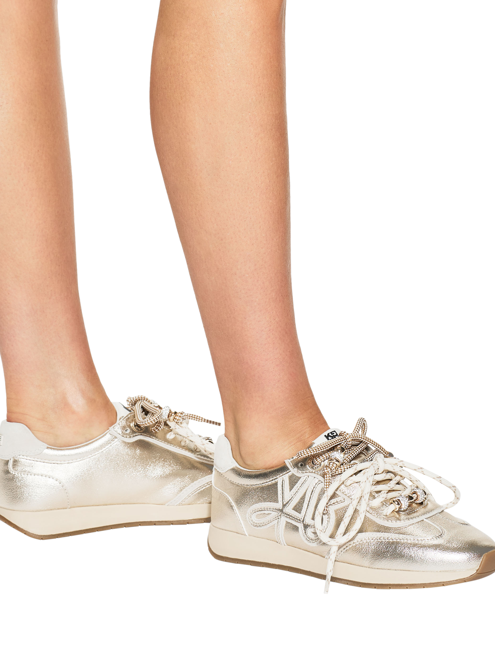 Product image 2 of 11, which shows KG Kurt Geiger Lala Leather Trainers, Gold, 3