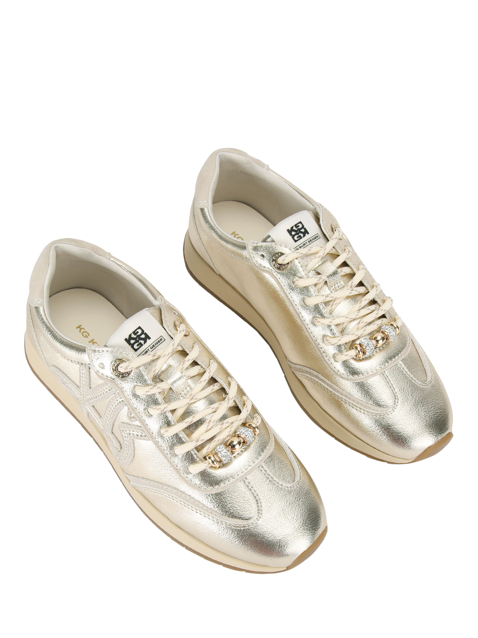 Product image 3 of 11, which shows KG Kurt Geiger Lala Leather Trainers, Gold, 3
