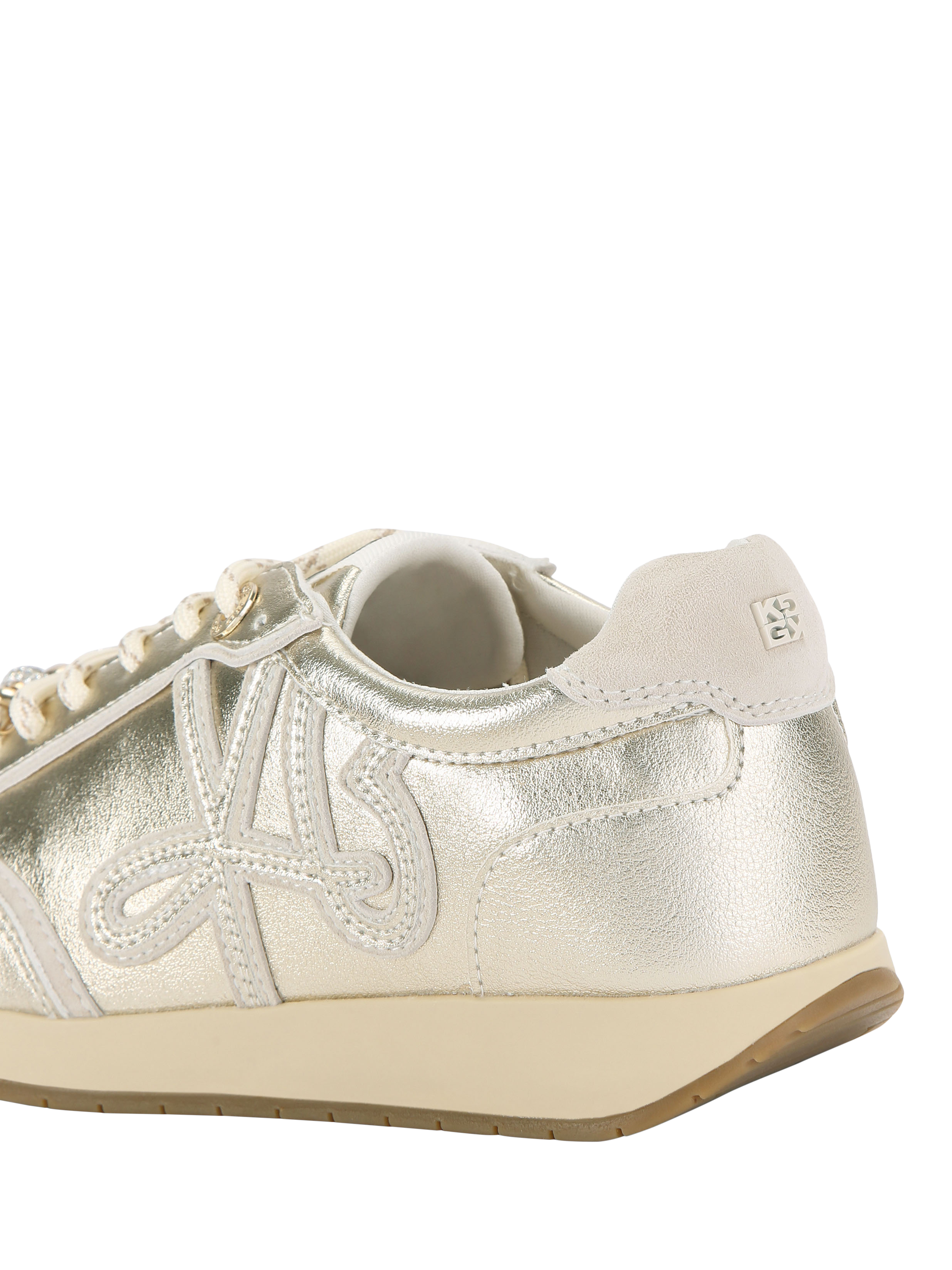 Product image 4 of 11, which shows KG Kurt Geiger Lala Leather Trainers, Gold, 3