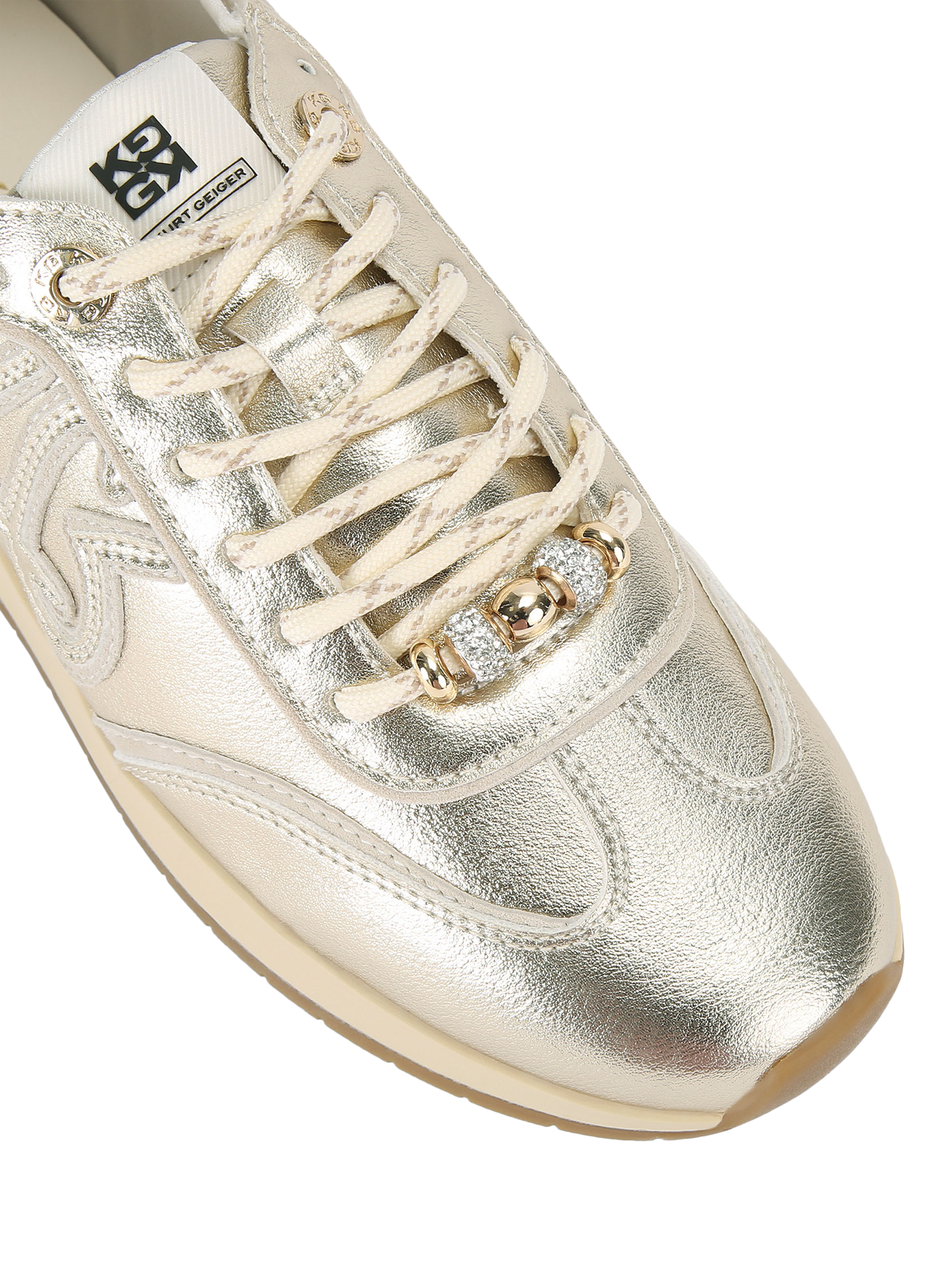 Product image 5 of 11, which shows KG Kurt Geiger Lala Leather Trainers, Gold, 3