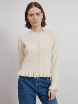 Albaray Ruffle Trim Knit Cardigan, Cream, Cream