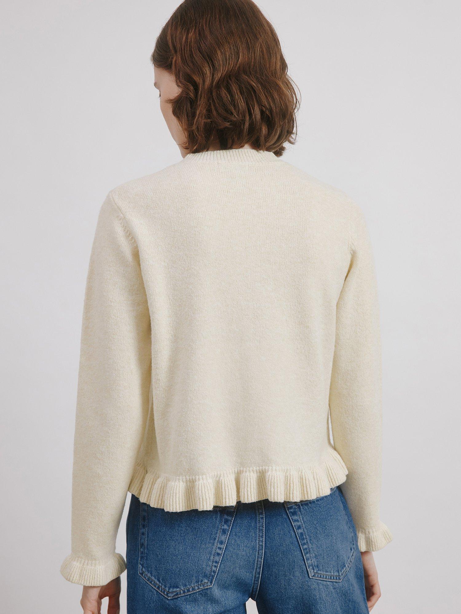 Product image 2 of 5, which shows Albaray Ruffle Trim Knit Cardigan, Cream, 14