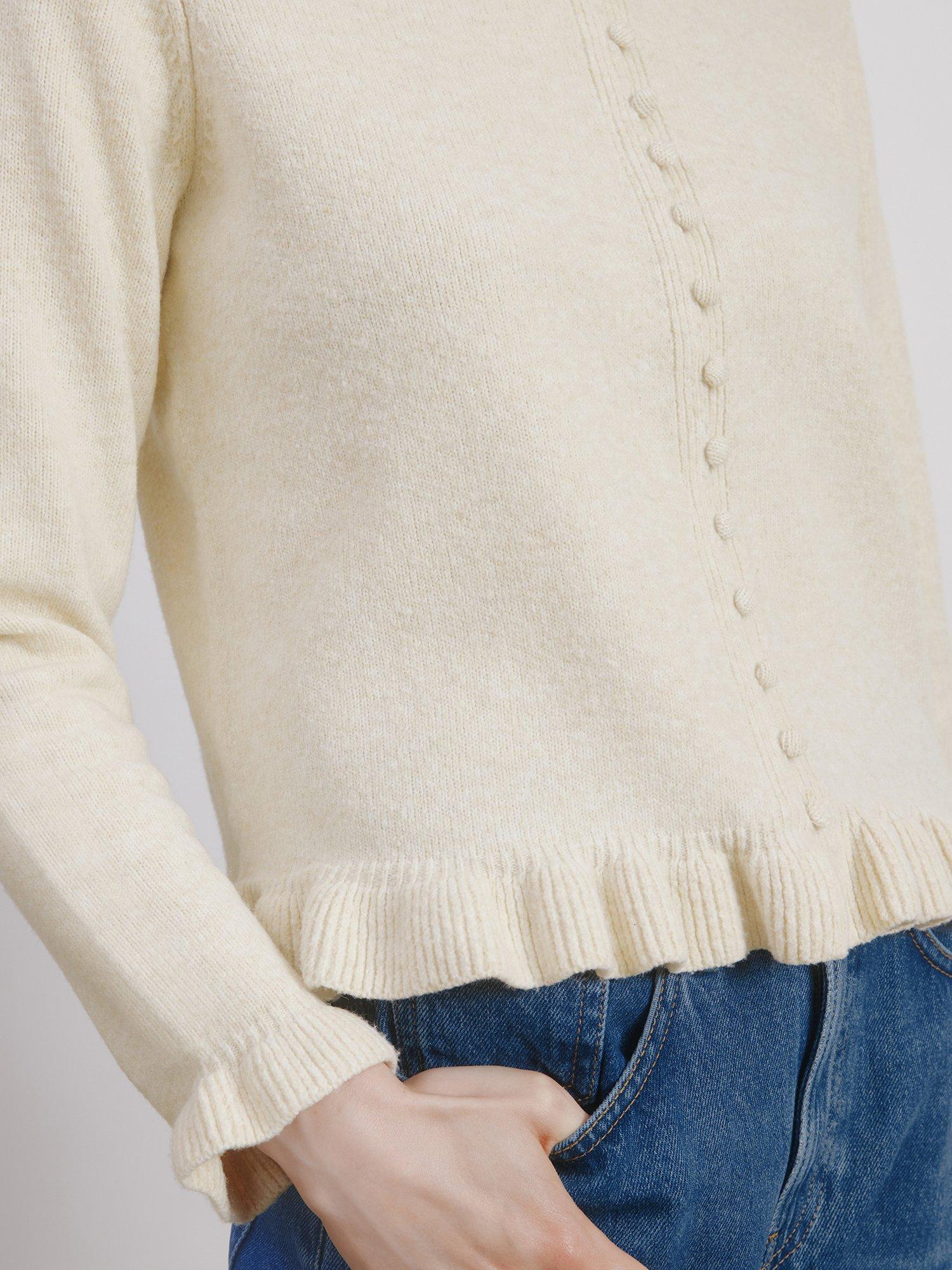 Product image 4 of 5, which shows Albaray Ruffle Trim Knit Cardigan, Cream, 14
