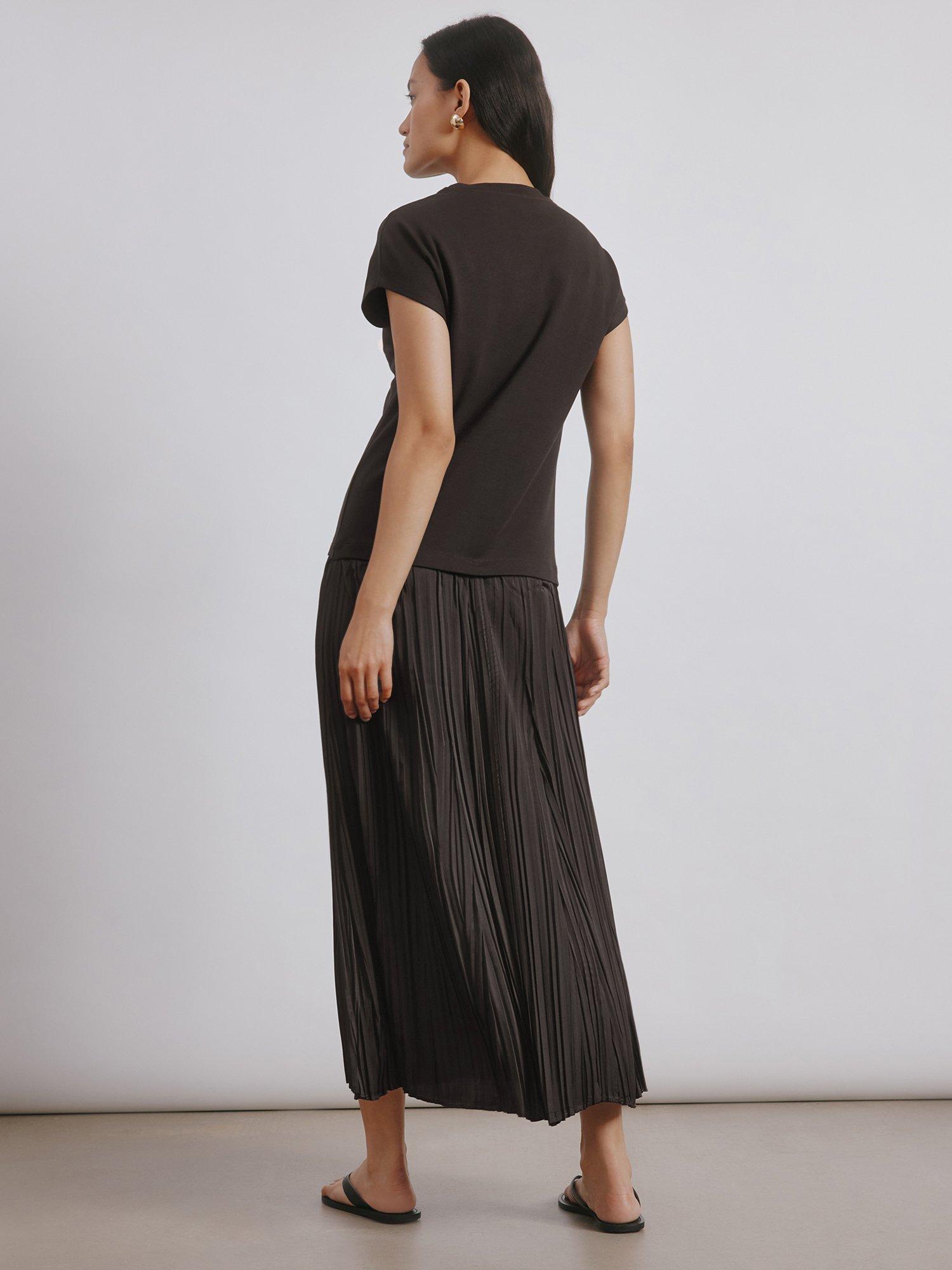 Product image 2 of 5, which shows Albaray Jersey Plisse Skirt Dress, Brown, 8
