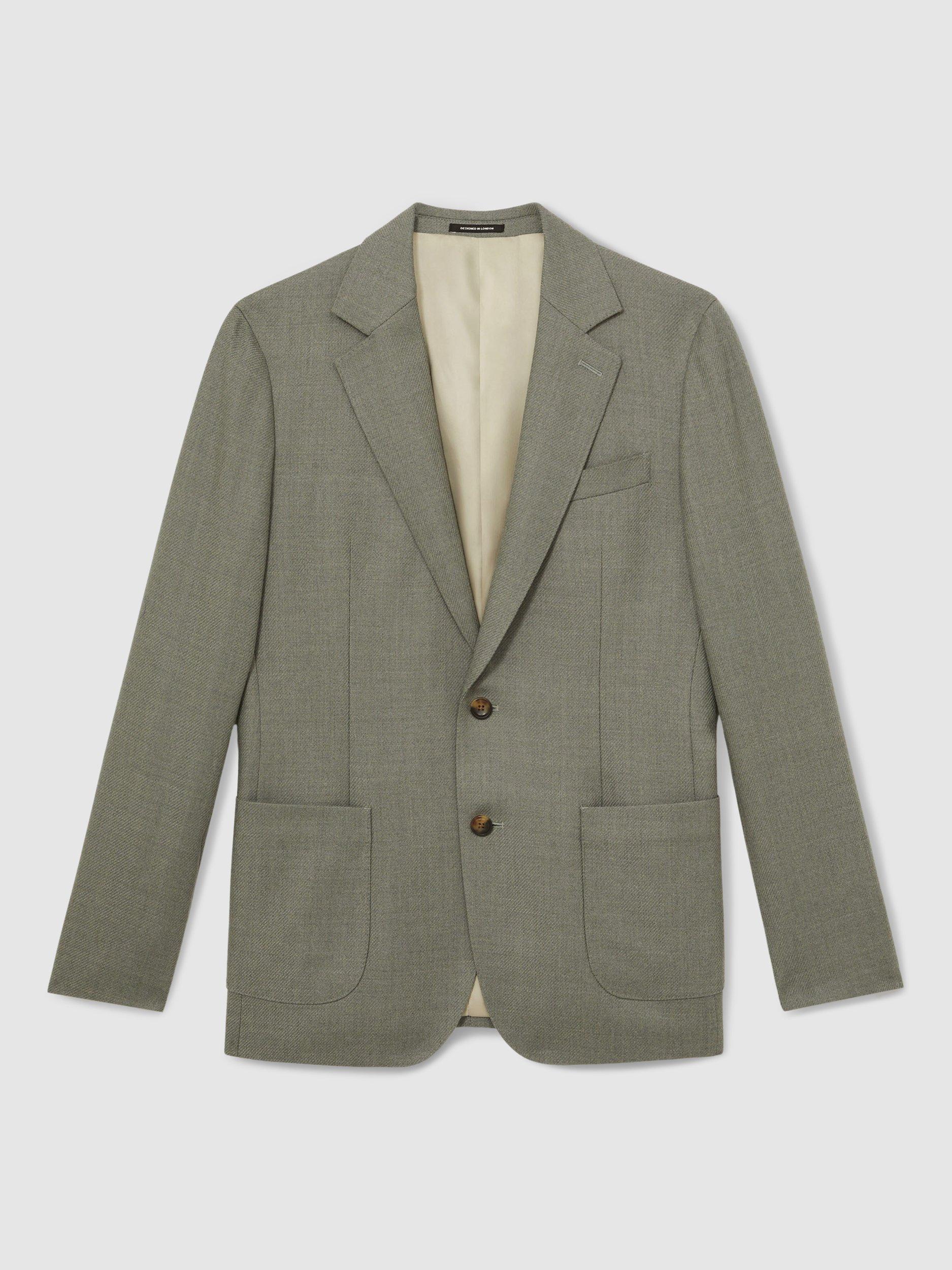 Product image 3 of 5, which shows Reiss Midnight Wool Blend Blazer, Sage Green, 42