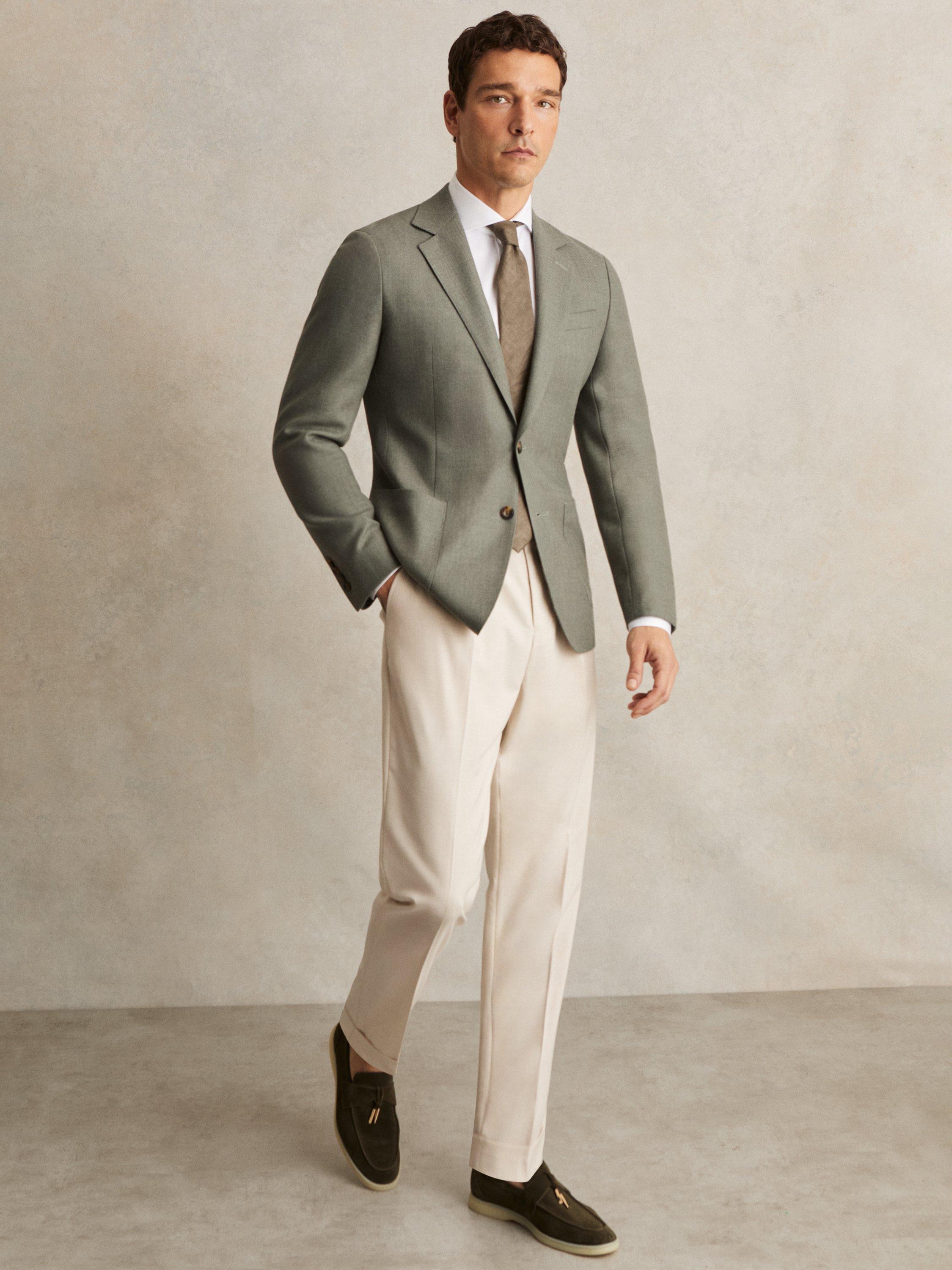 Product image 4 of 5, which shows Reiss Midnight Wool Blend Blazer, Sage Green, 42