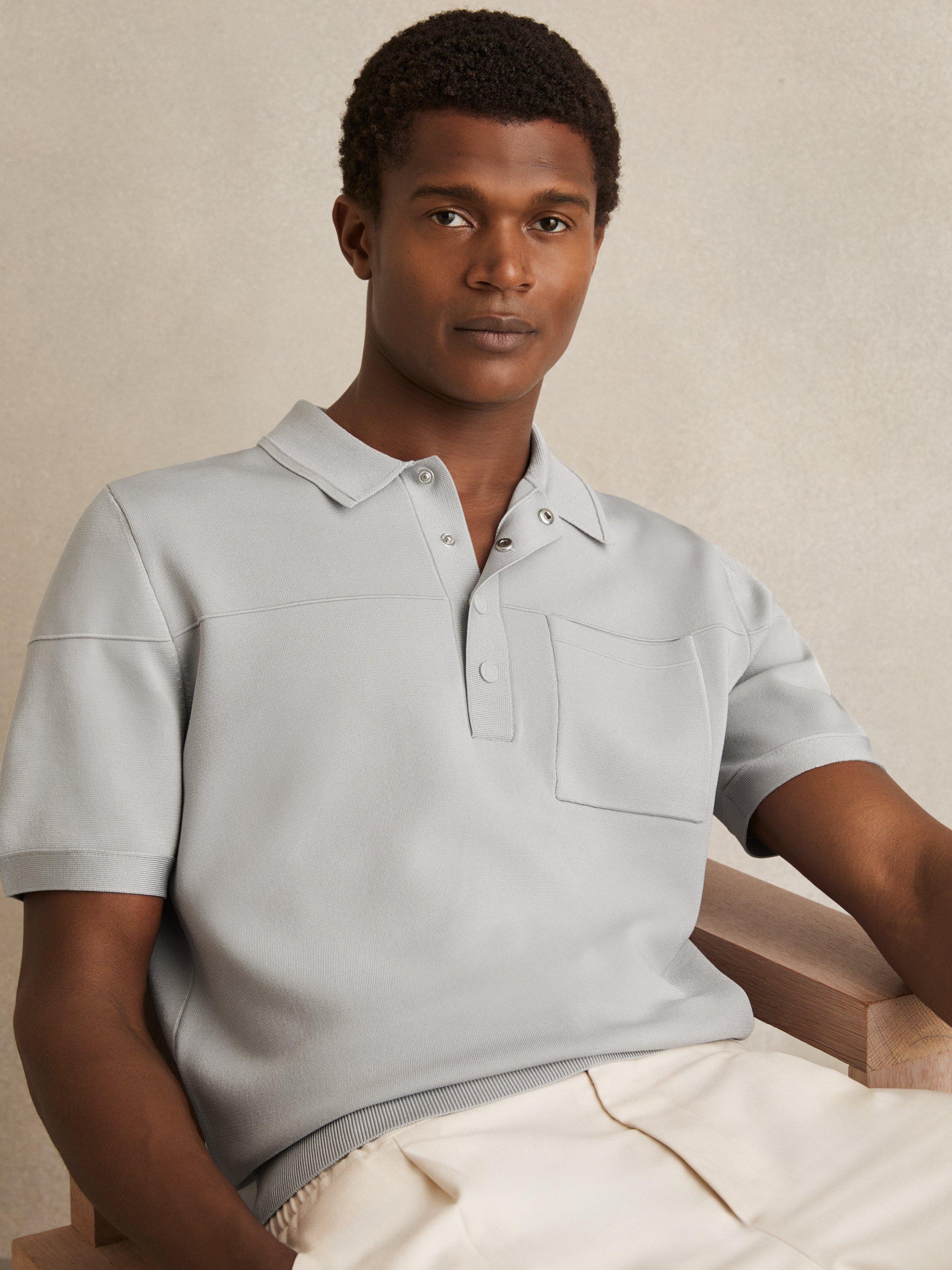 Product image 1 of 5, which shows Reiss Blinker Regular Fit Polo Shirt, Ice Grey, XS