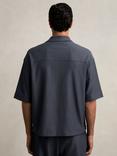 Reiss Tobi Textured Zip Neck Polo Shirt, Petrol Blue