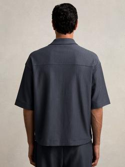 Reiss Tobi Textured Zip Neck Polo Shirt, Petrol Blue - view 2, Petrol Blue