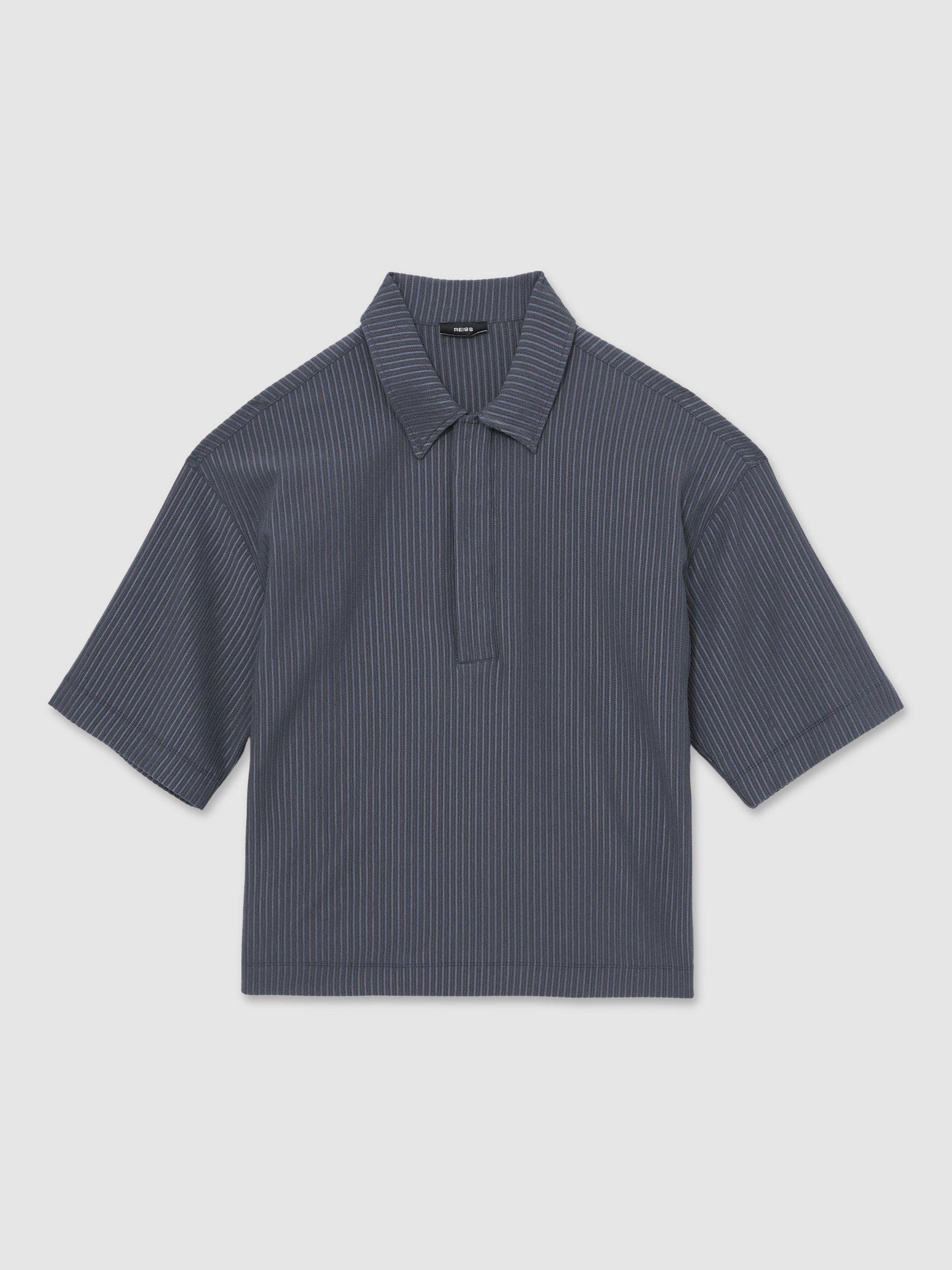 Product image 3 of 5, which shows Reiss Tobi Textured Zip Neck Polo Shirt, Petrol Blue, XS