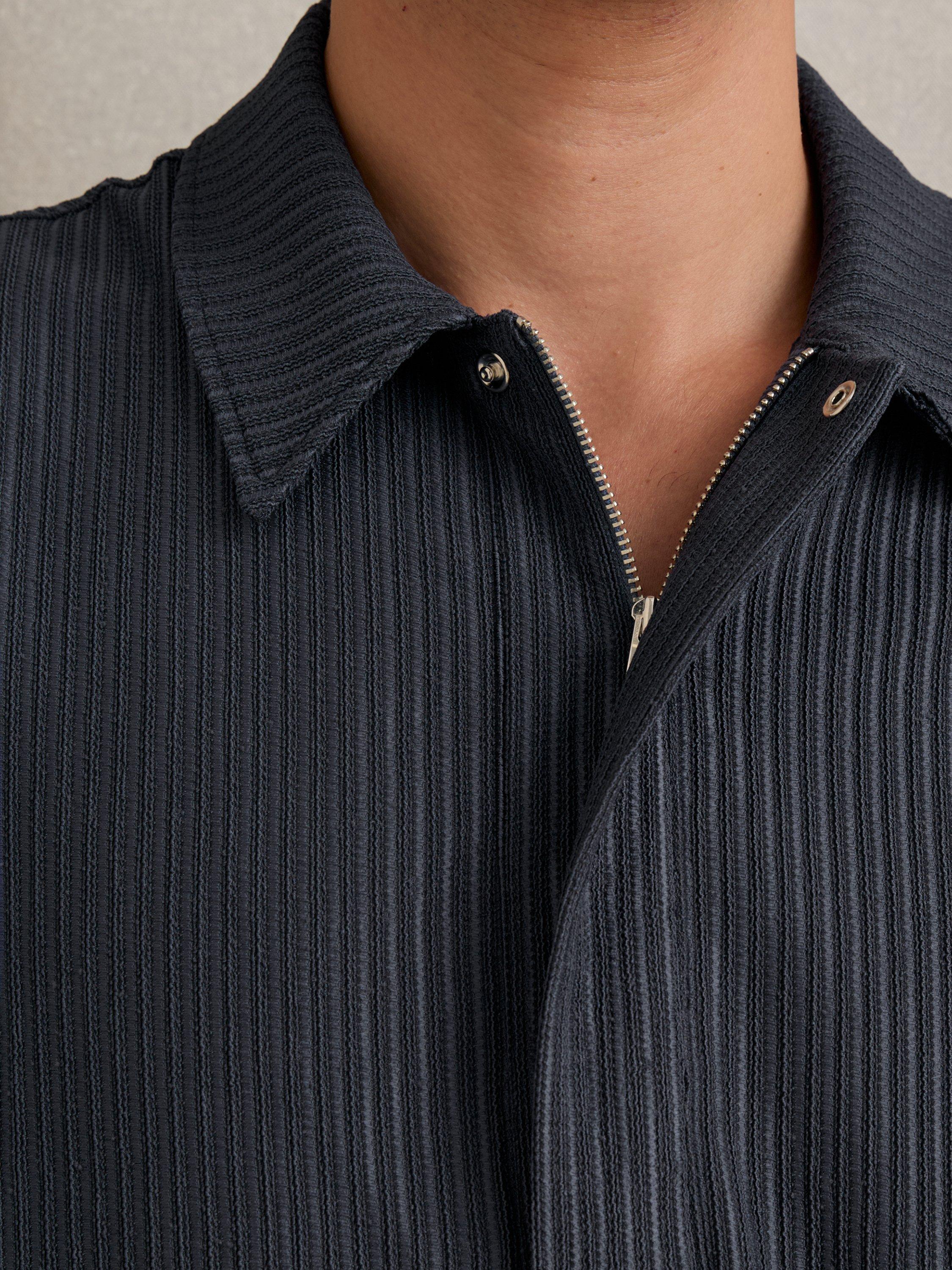 Product image 5 of 5, which shows Reiss Tobi Textured Zip Neck Polo Shirt, Petrol Blue, XS