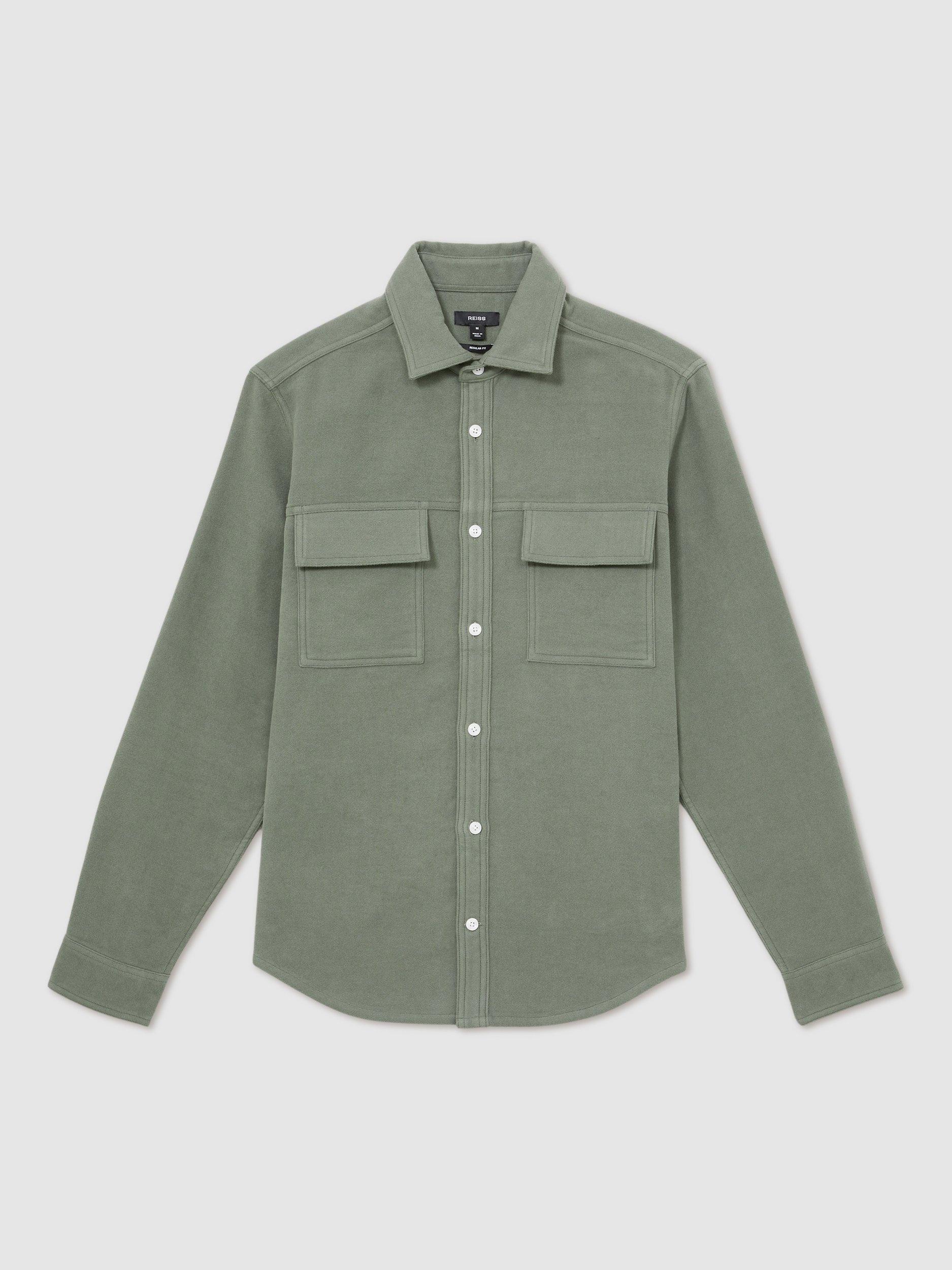 Product image 2 of 4, which shows Reiss Camber Regular Fit Cotton Shirt, Green, XS