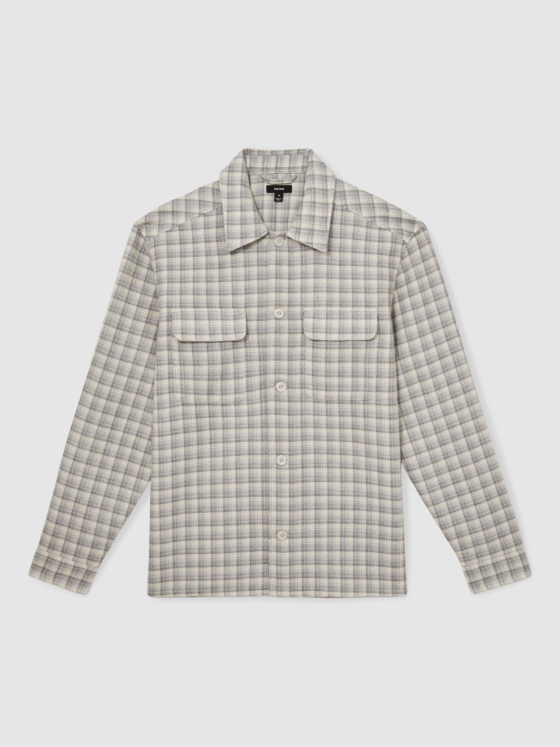 Product image 3 of 5, which shows Reiss Ribona Check Shirt, Light Grey, XS