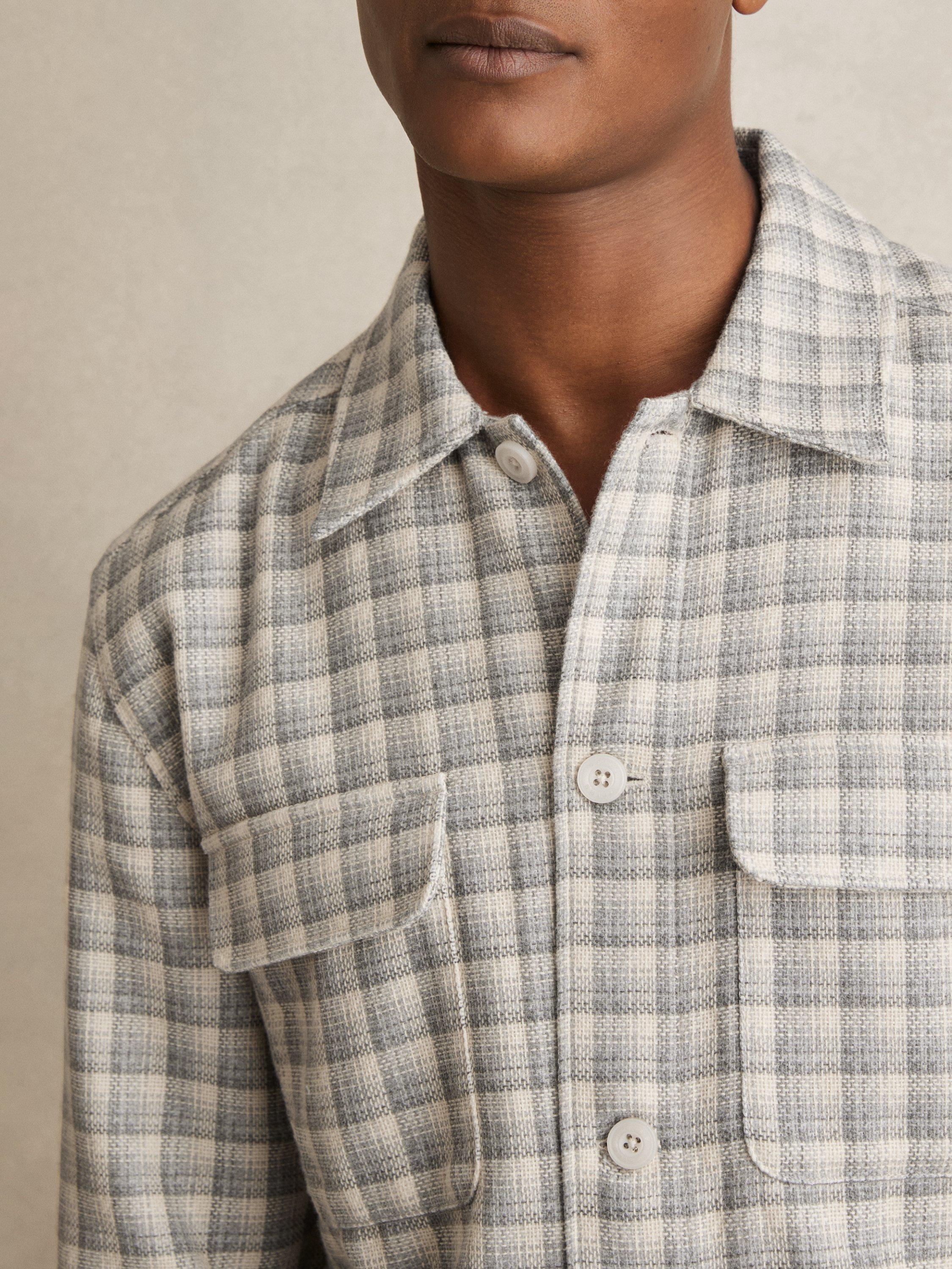 Product image 5 of 5, which shows Reiss Ribona Check Shirt, Light Grey, XS