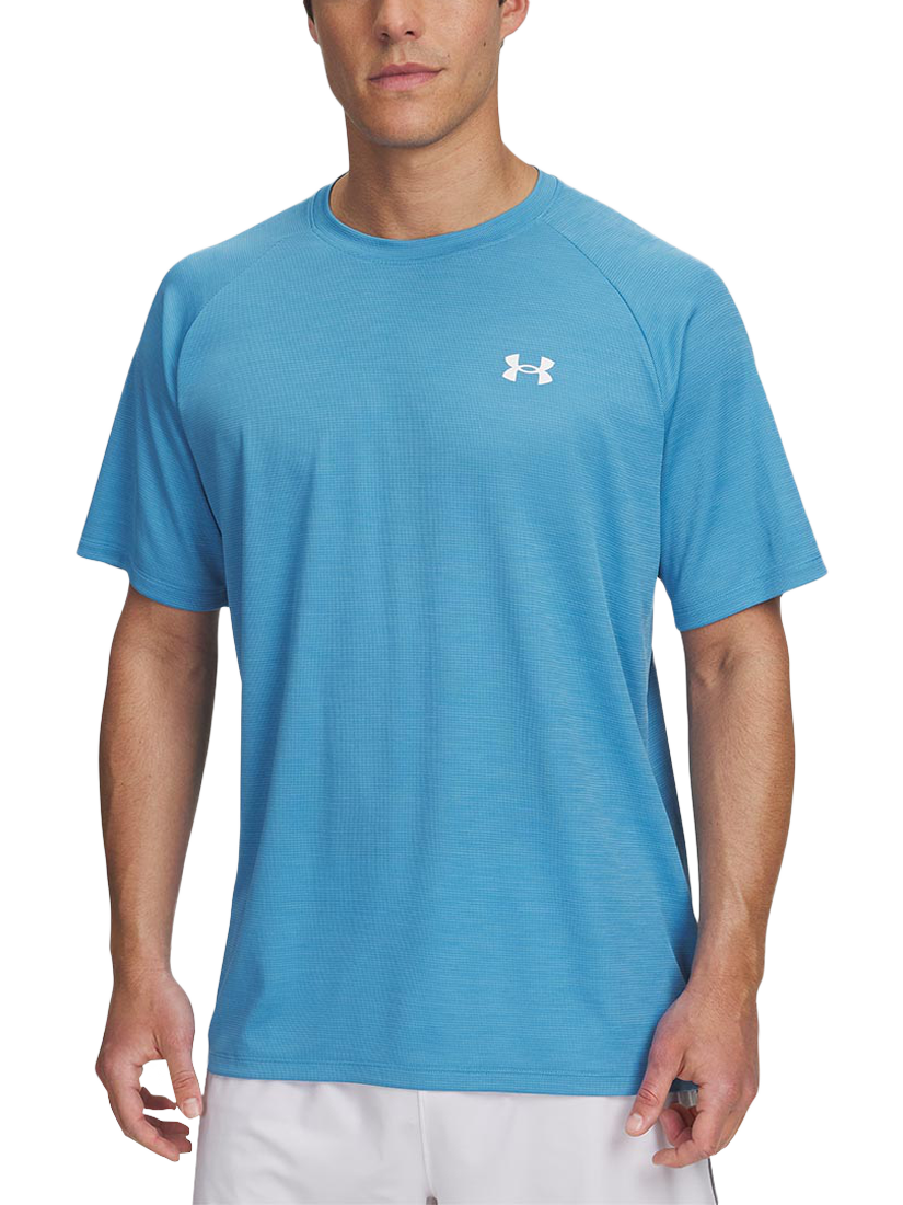 Product image 1 of 2, which shows Under Armour Tech Textured Short Sleeve T-Shirt, Ether Blue/ White, S