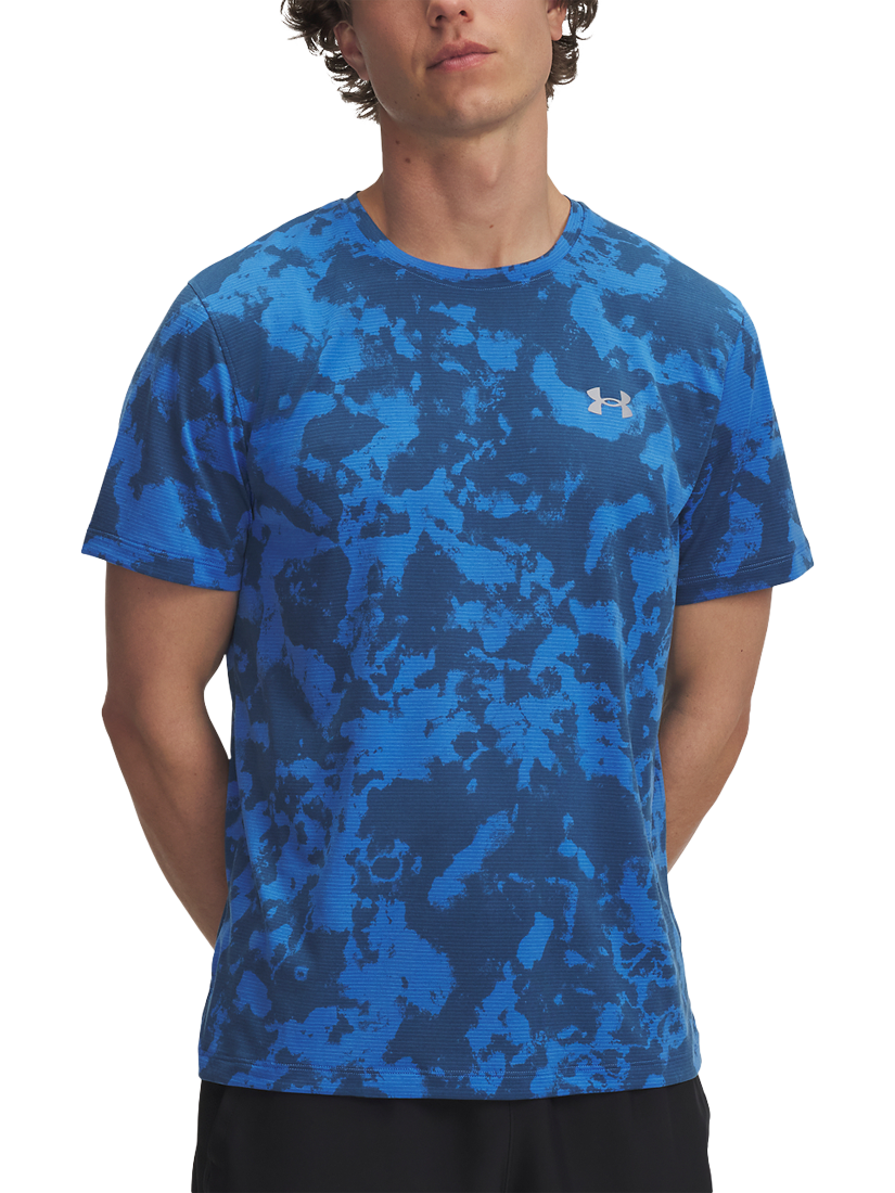 Product image 1 of 3, which shows Under Armour Men's Launch Print Short Sleeve T-Shirt, Blue Atlantis / Navy, S