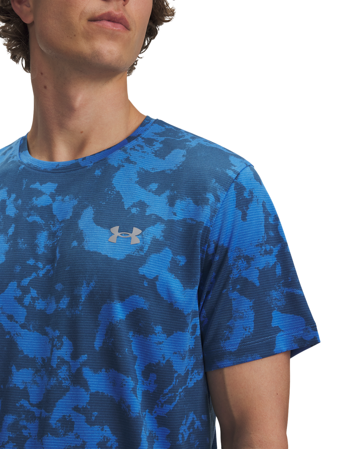 Product image 3 of 3, which shows Under Armour Men's Launch Print Short Sleeve T-Shirt, Blue Atlantis / Navy, S