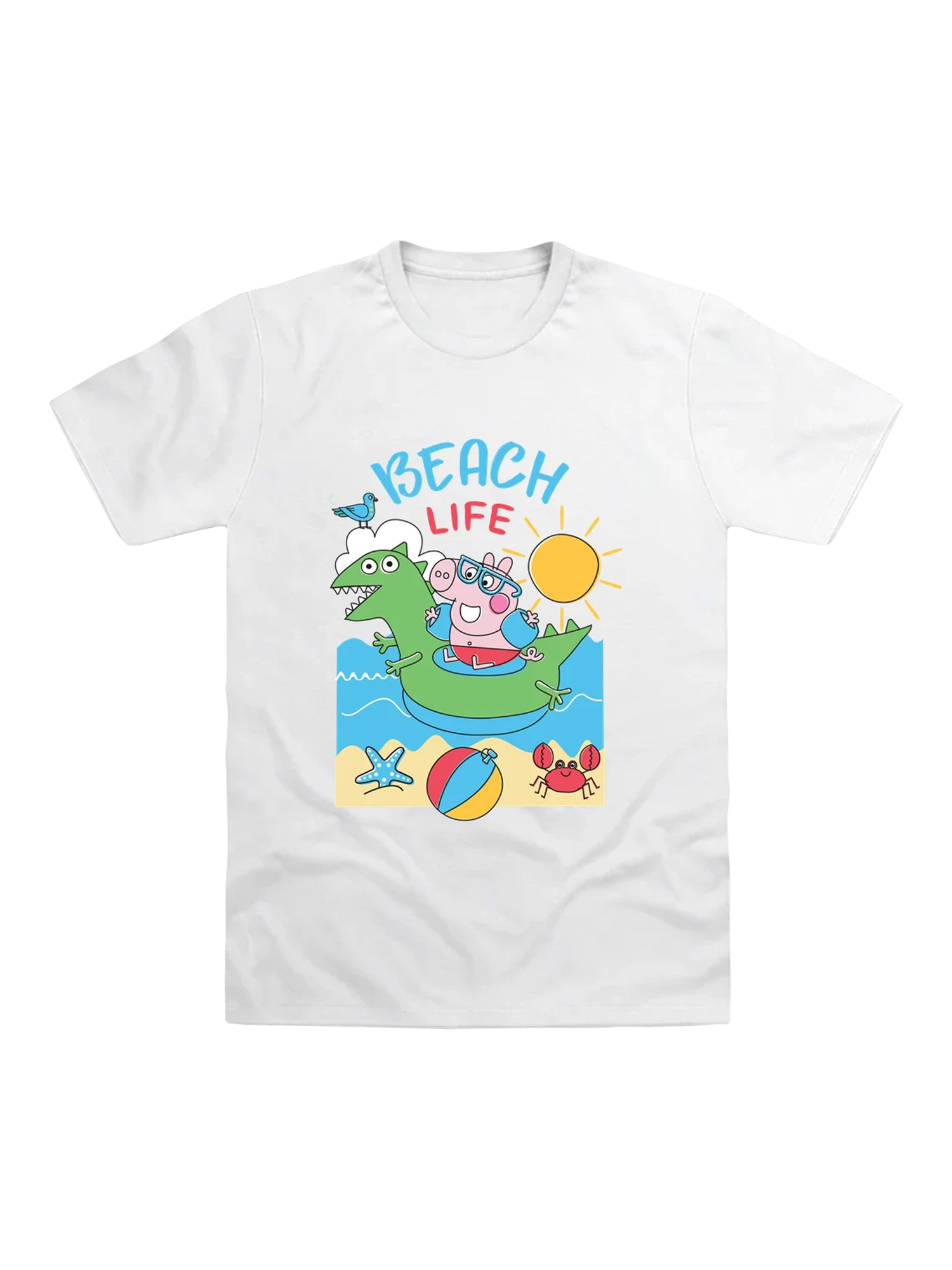 Product image 1 of 1, which shows Brand Threads Kids' George Beach Life T-Shirt, White/Multi, 3-4 years