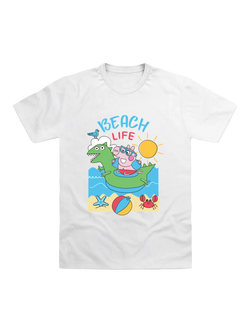 Brand Threads Kids' George Beach Life T-Shirt, White/Multi, White/Multi