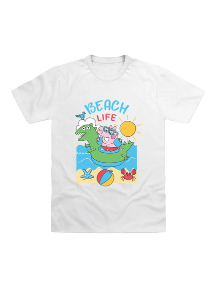 Brand Threads Kids' George Beach Life T-Shirt, White/Multi, White/Multi