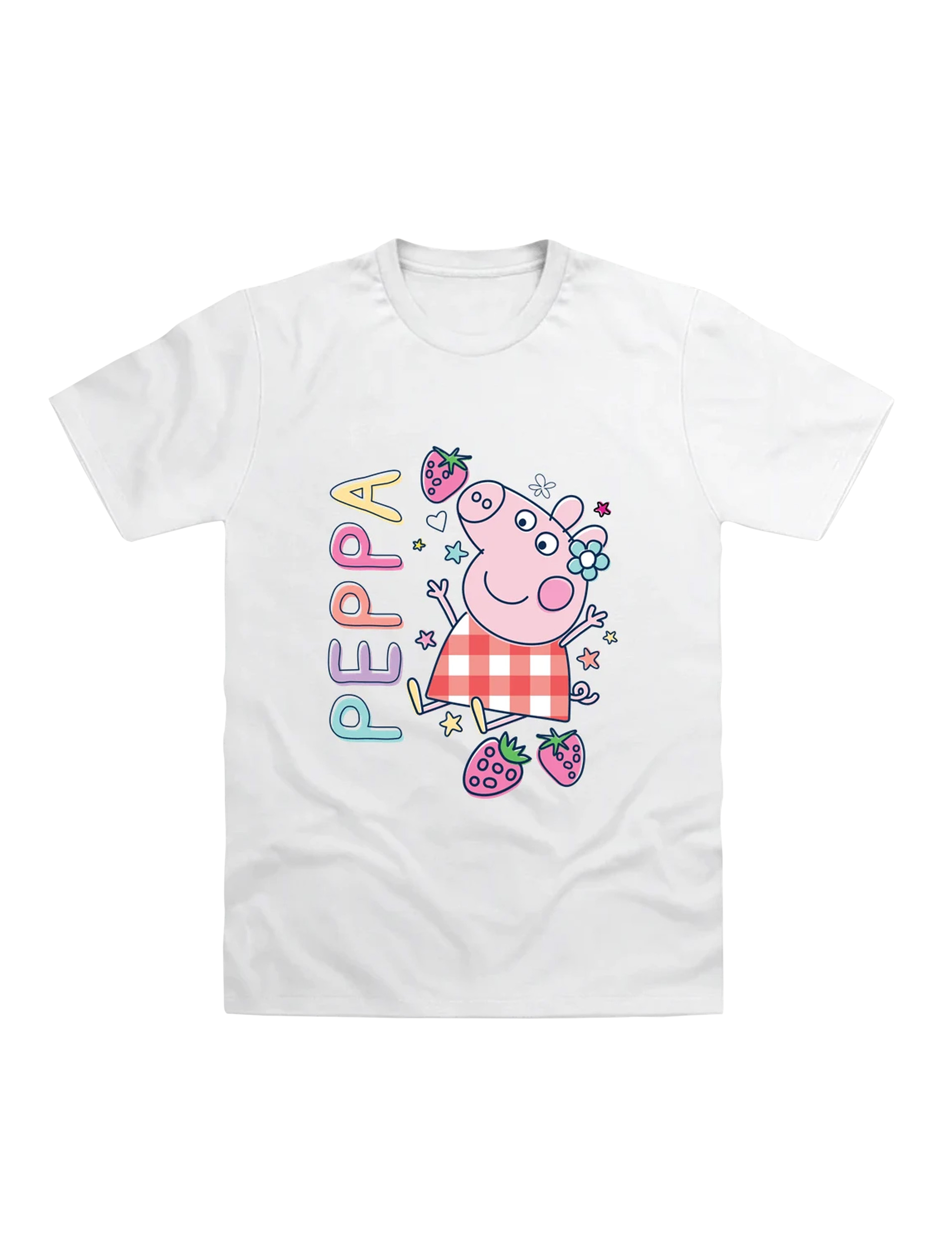 Product image 1 of 1, which shows Brand Threads Kids' Peppa Pig Gingham T-Shirt, White/Multi, 3-4 years