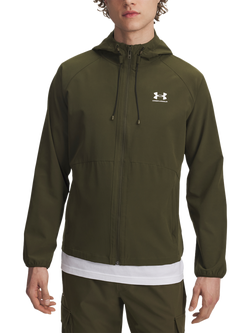 Under Armour Vibe Woven Windbreaker Hooded Jacket, Green/White, Green / White