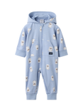 Polarn O. Pyret Baby Cotton Hooded Zipped Lamb Print Romper, Blue