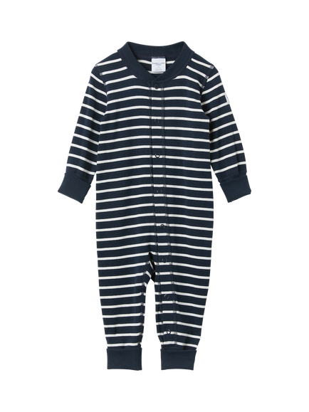 Polarn O. Pyret Baby Pure Cotton Striped Overall Bodysuit, Blue, Blue