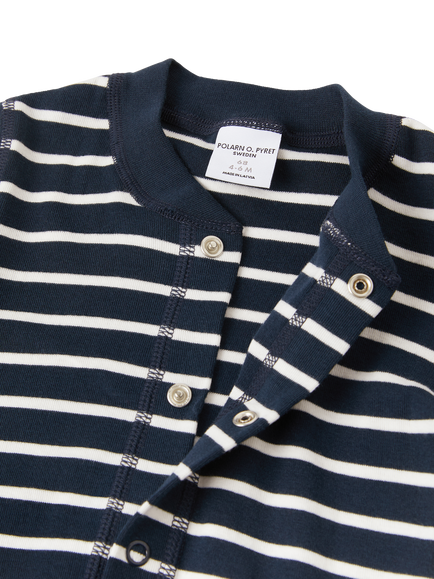 Polarn O. Pyret Baby Pure Cotton Striped Overall Bodysuit, Blue - view 2, Blue