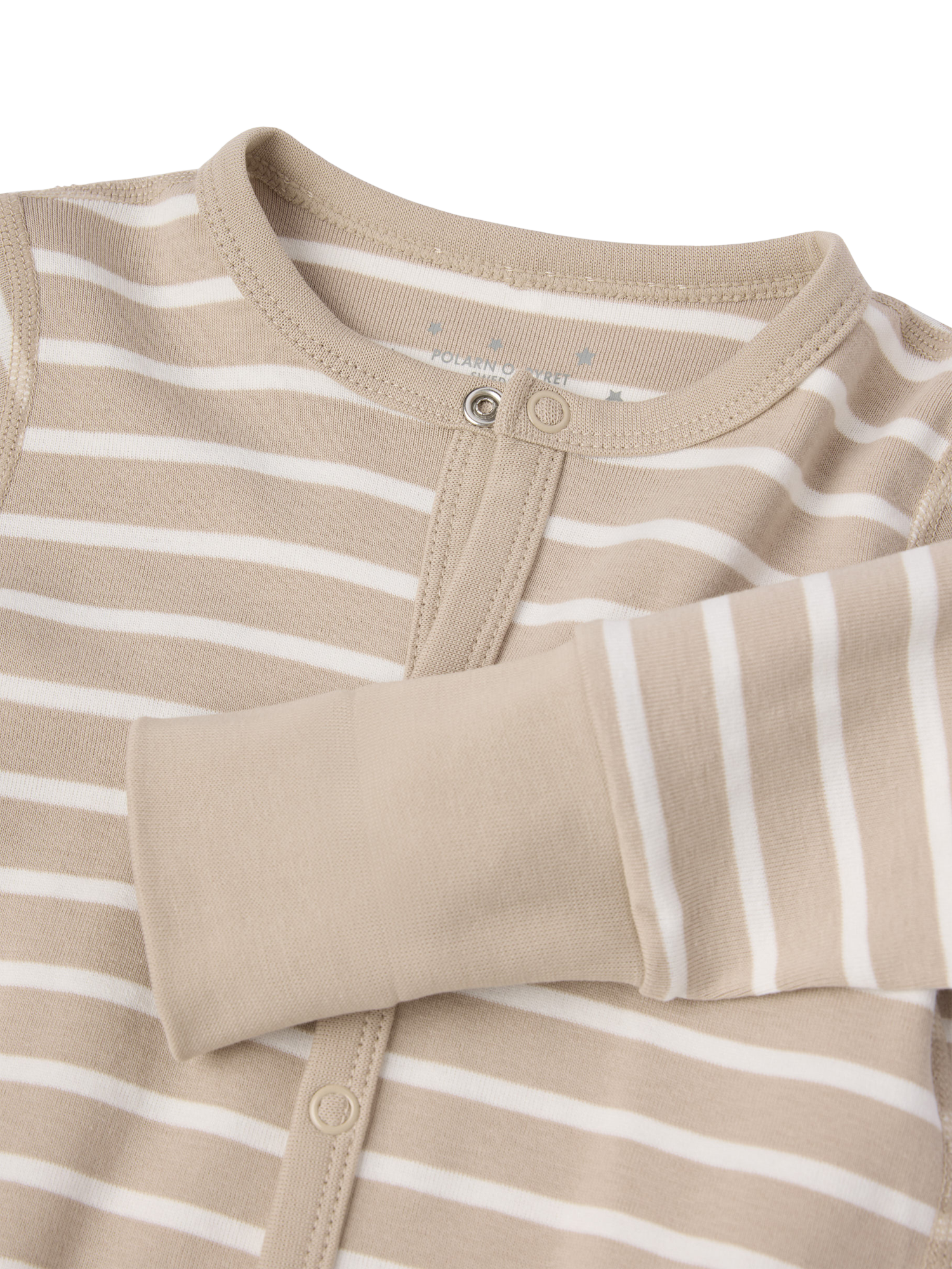 Product image 2 of 7, which shows Polarn O. Pyret Baby Cotton Striped Sleepsuit, Natural, 0-2 months