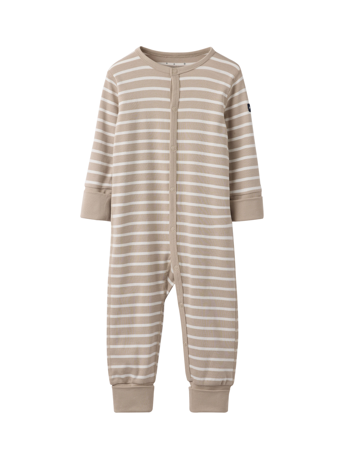 Product image 4 of 7, which shows Polarn O. Pyret Baby Cotton Striped Sleepsuit, Natural, 0-2 months