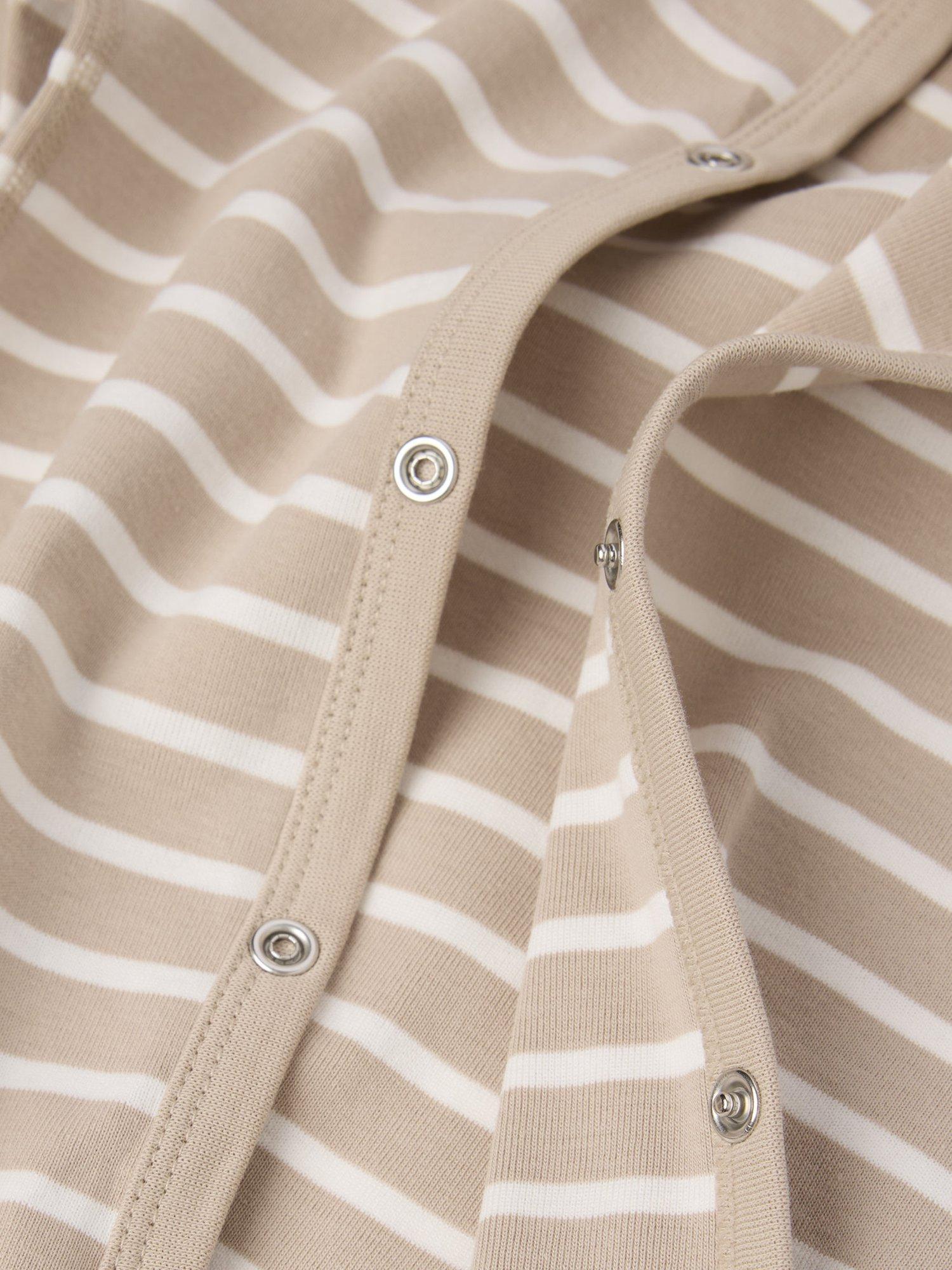 Product image 6 of 7, which shows Polarn O. Pyret Baby Cotton Striped Sleepsuit, Natural, 0-2 months