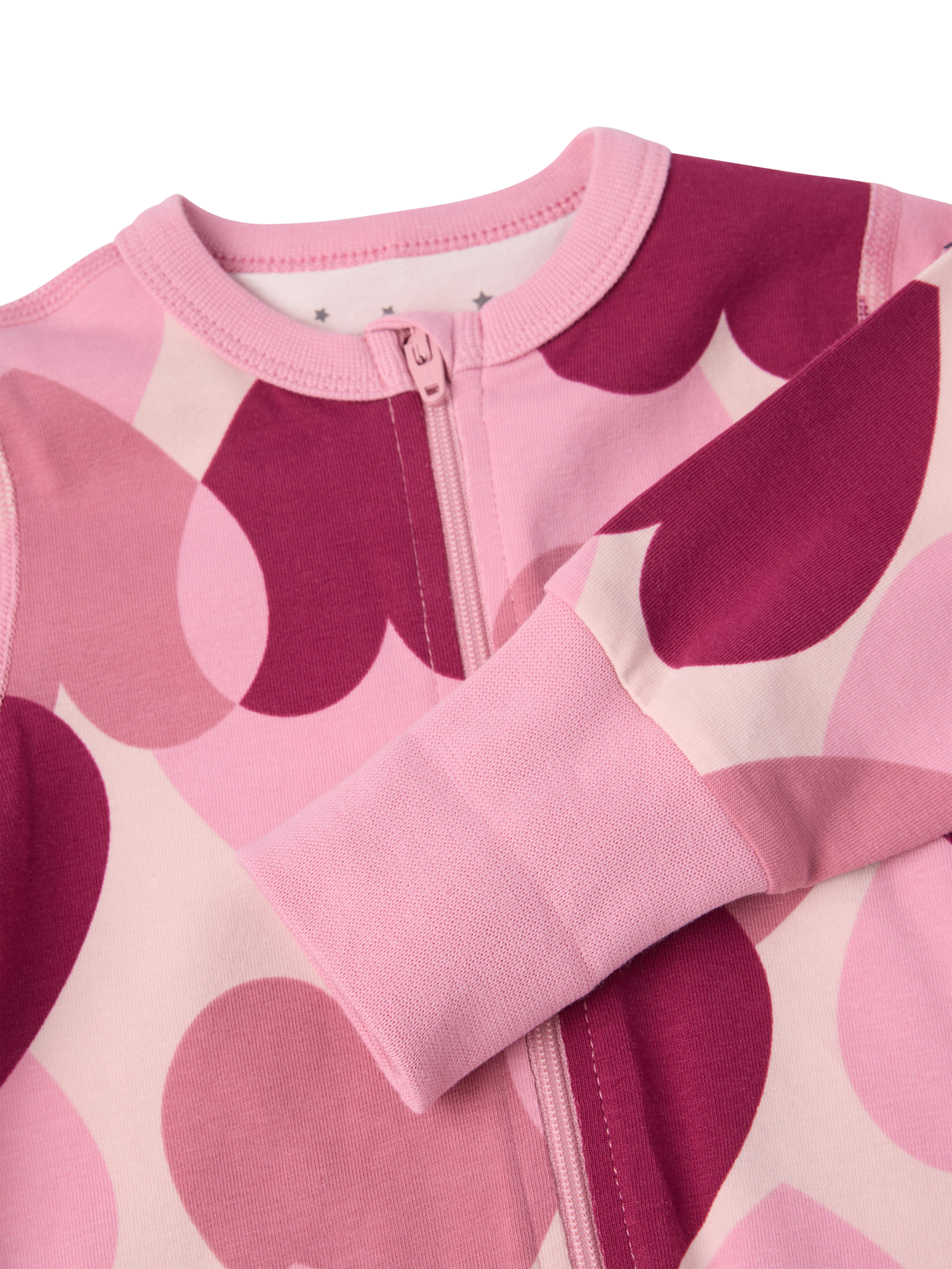 Product image 3 of 4, which shows Polarn O. Pyret Baby Cotton Heart Print Sleepsuit, Pink, 0-2 months