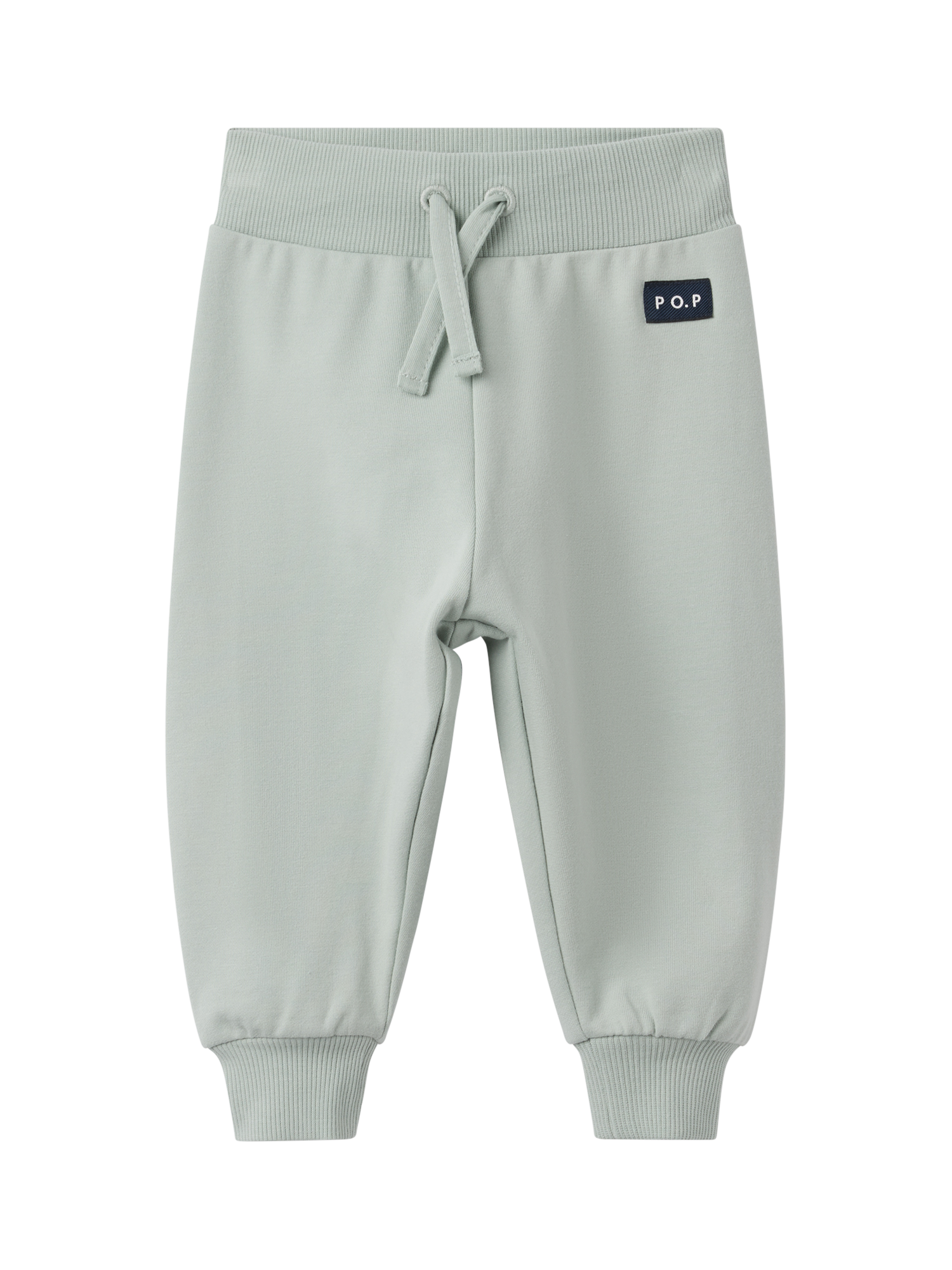 Product image 1 of 4, which shows Polarn O. Pyret Baby Cotton Drawstring Jogging Bottoms, Blue, 1-2 months