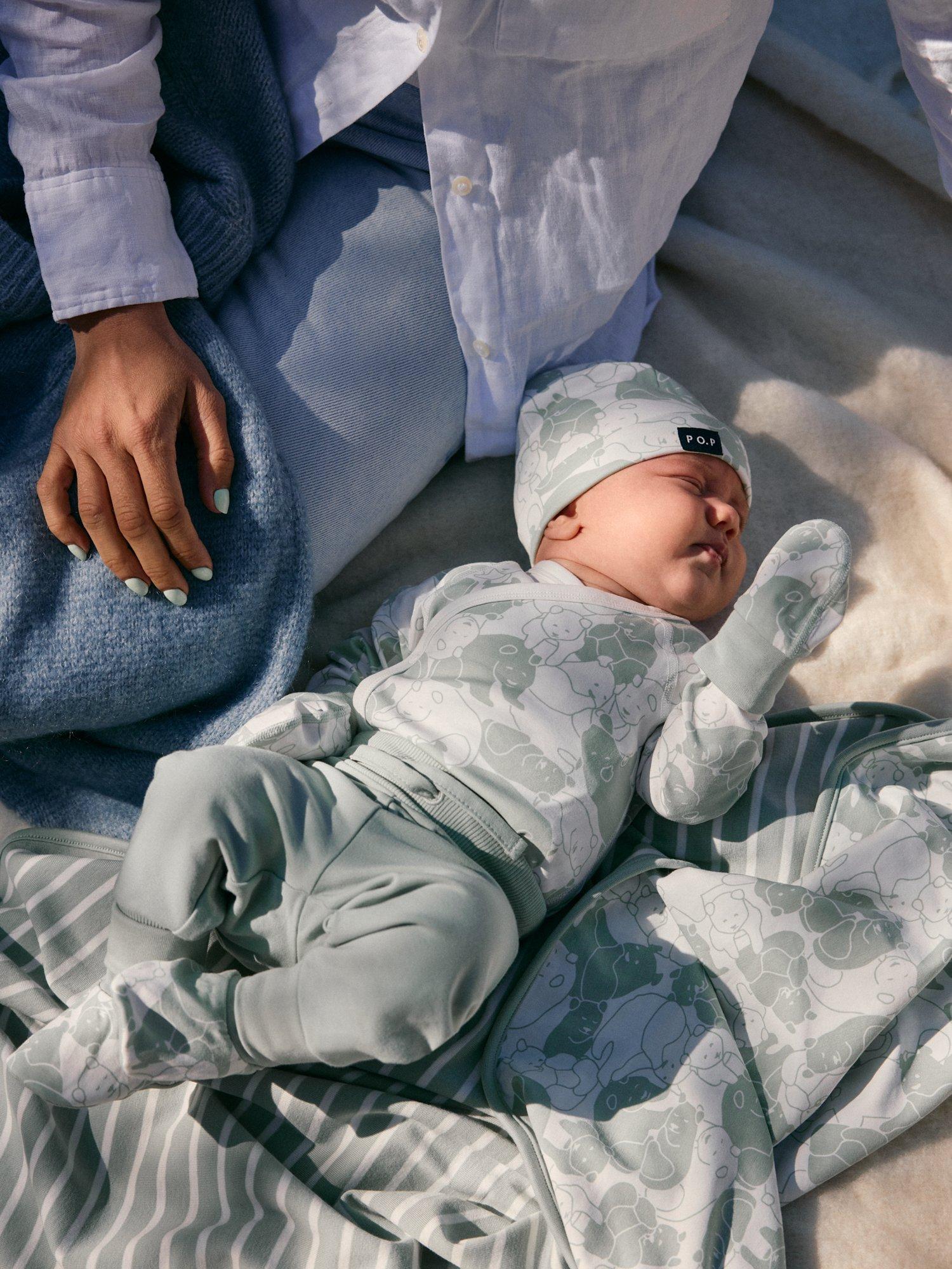 Product image 3 of 4, which shows Polarn O. Pyret Baby Cotton Drawstring Jogging Bottoms, Blue, 1-2 months