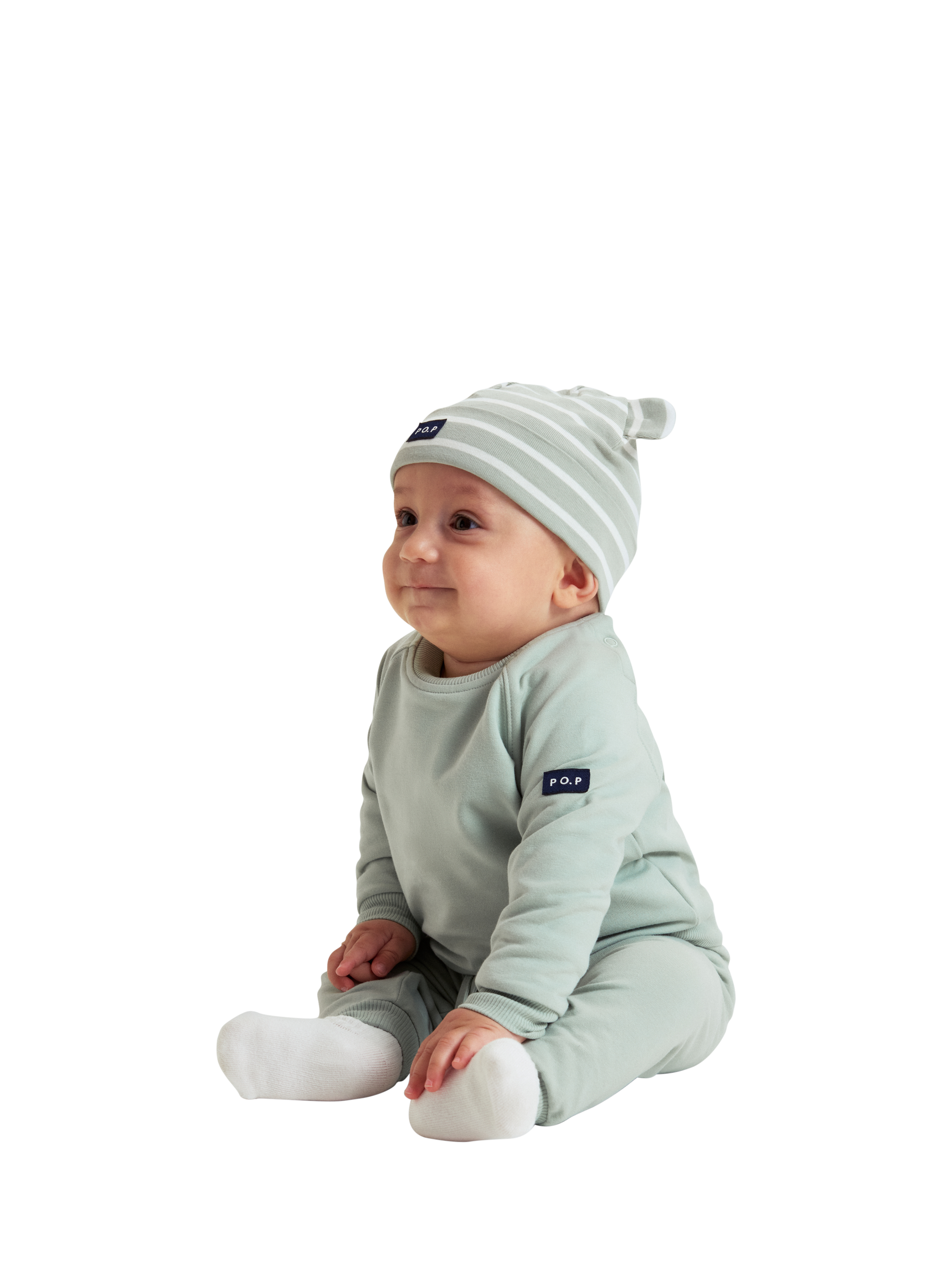 Product image 4 of 4, which shows Polarn O. Pyret Baby Cotton Drawstring Jogging Bottoms, Blue, 1-2 months