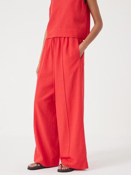 HUSH Linen Blend Petunia Wide Leg Trousers, True Red