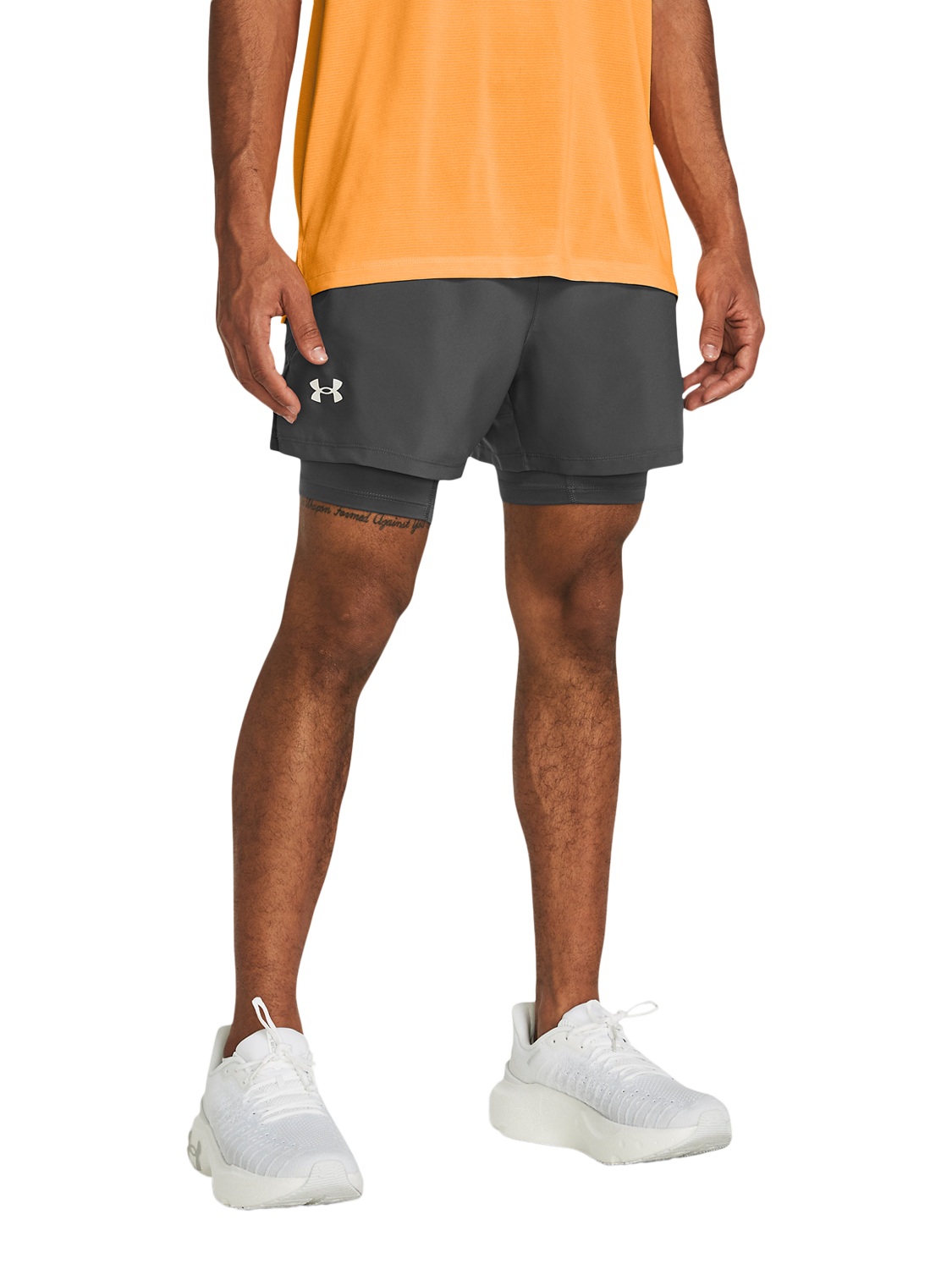 Product image 1 of 7, which shows Under Armour Launch 2-in-1 5" Running Shorts, Castlerock, S