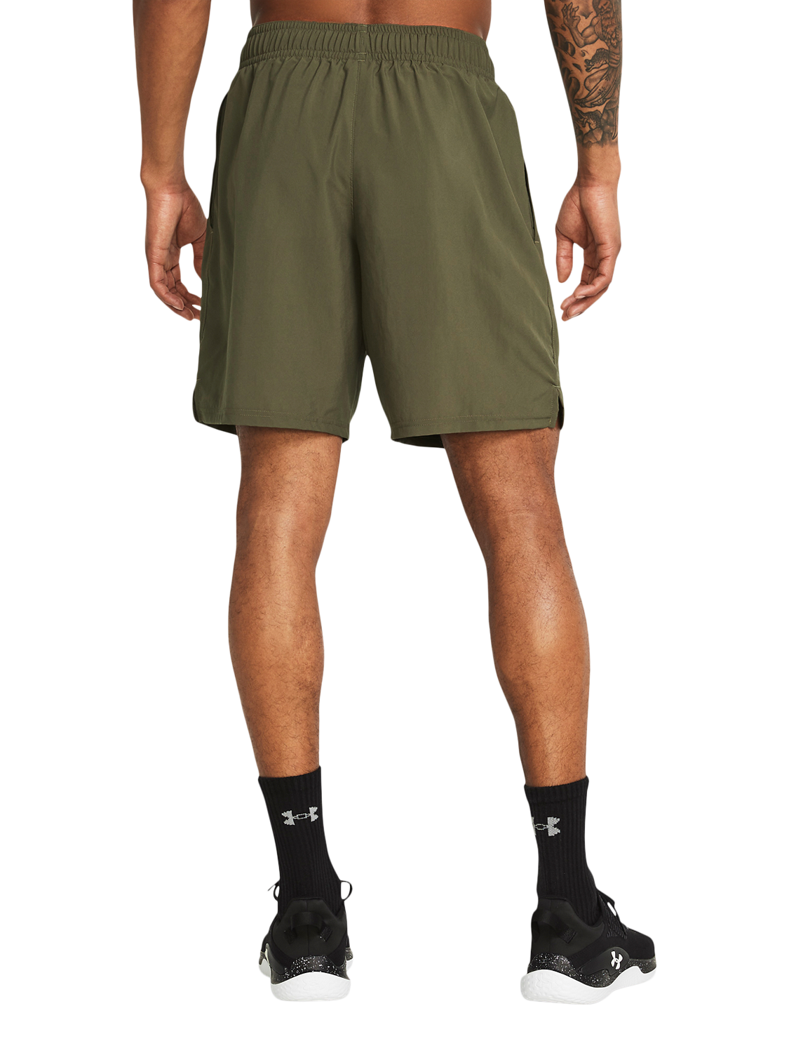 Product image 2 of 5, which shows Under Armour Tech Woven Wordmark Shorts, Od Green / Black, XL