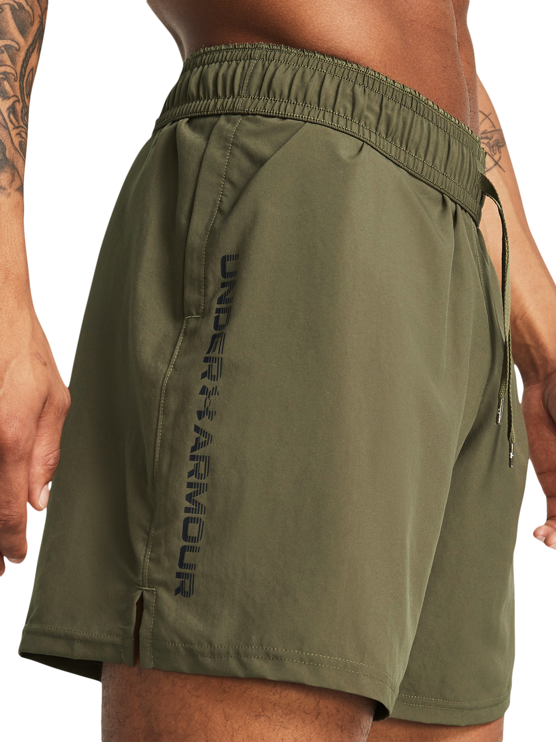 Product image 3 of 5, which shows Under Armour Tech Woven Wordmark Shorts, Od Green / Black, XL