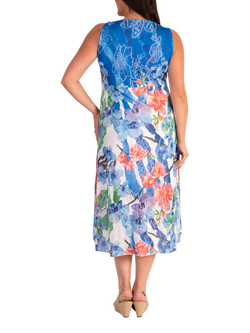 chesca Floral Fiesta Sleeveless Cut-Out Mesh Dress - view 2, Blue/Multi