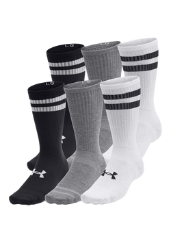 Under Armour Essential Crew Socks, Pack of 6, White/Blk, White/Blk