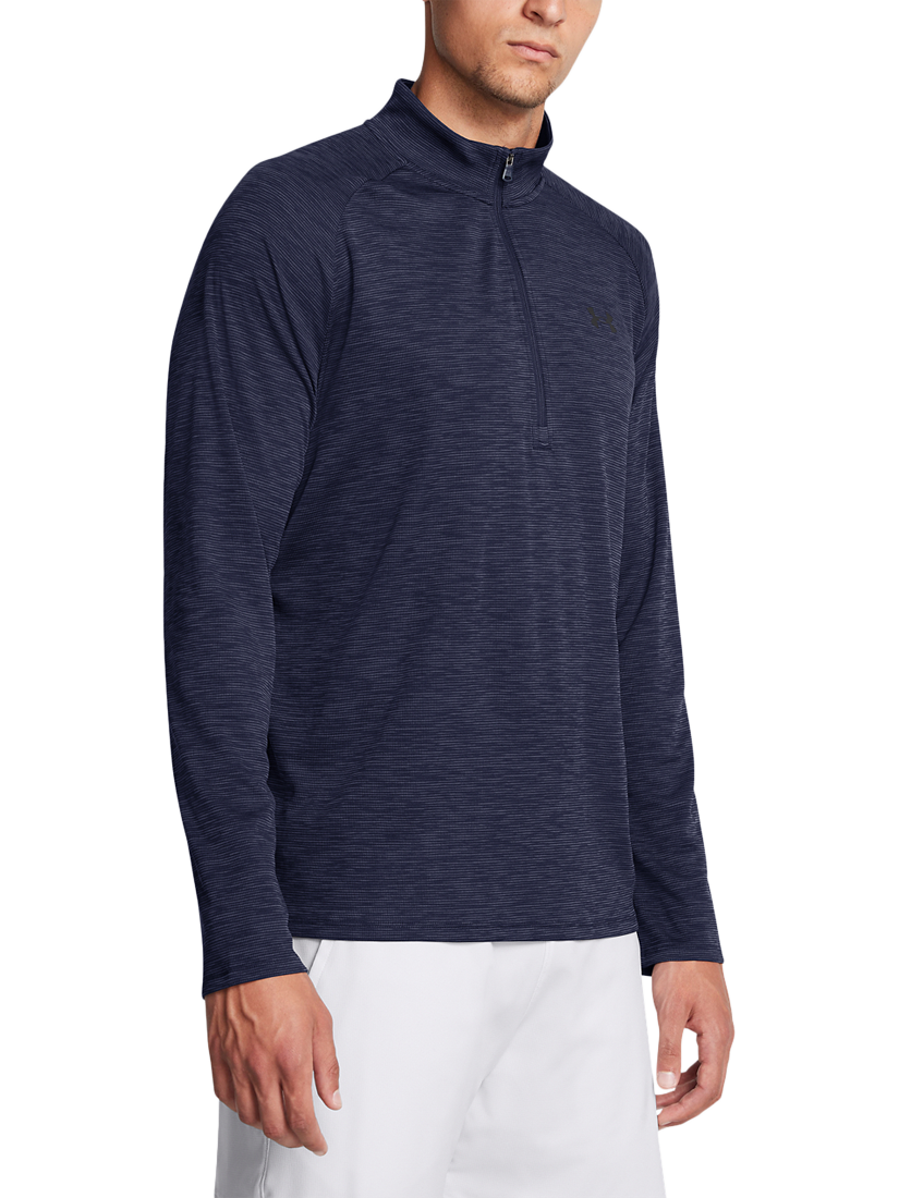 Product image 1 of 4, which shows Under Armour UA Tech Textured 1/2 Zip Top, Navy / Black, S