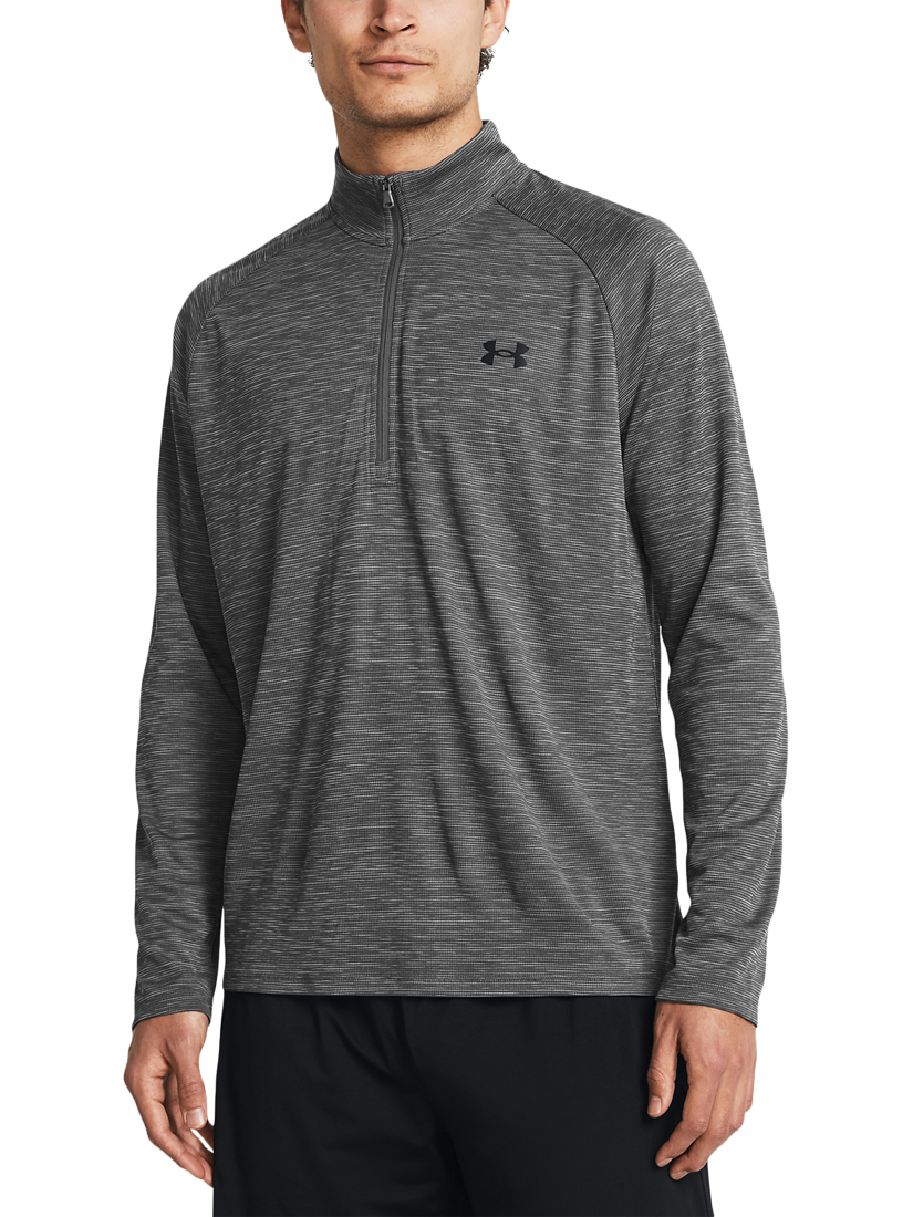Product image 1 of 6, which shows Under Armour UA Tech Textured 1/2 Zip Top, Castlerock / Black, M
