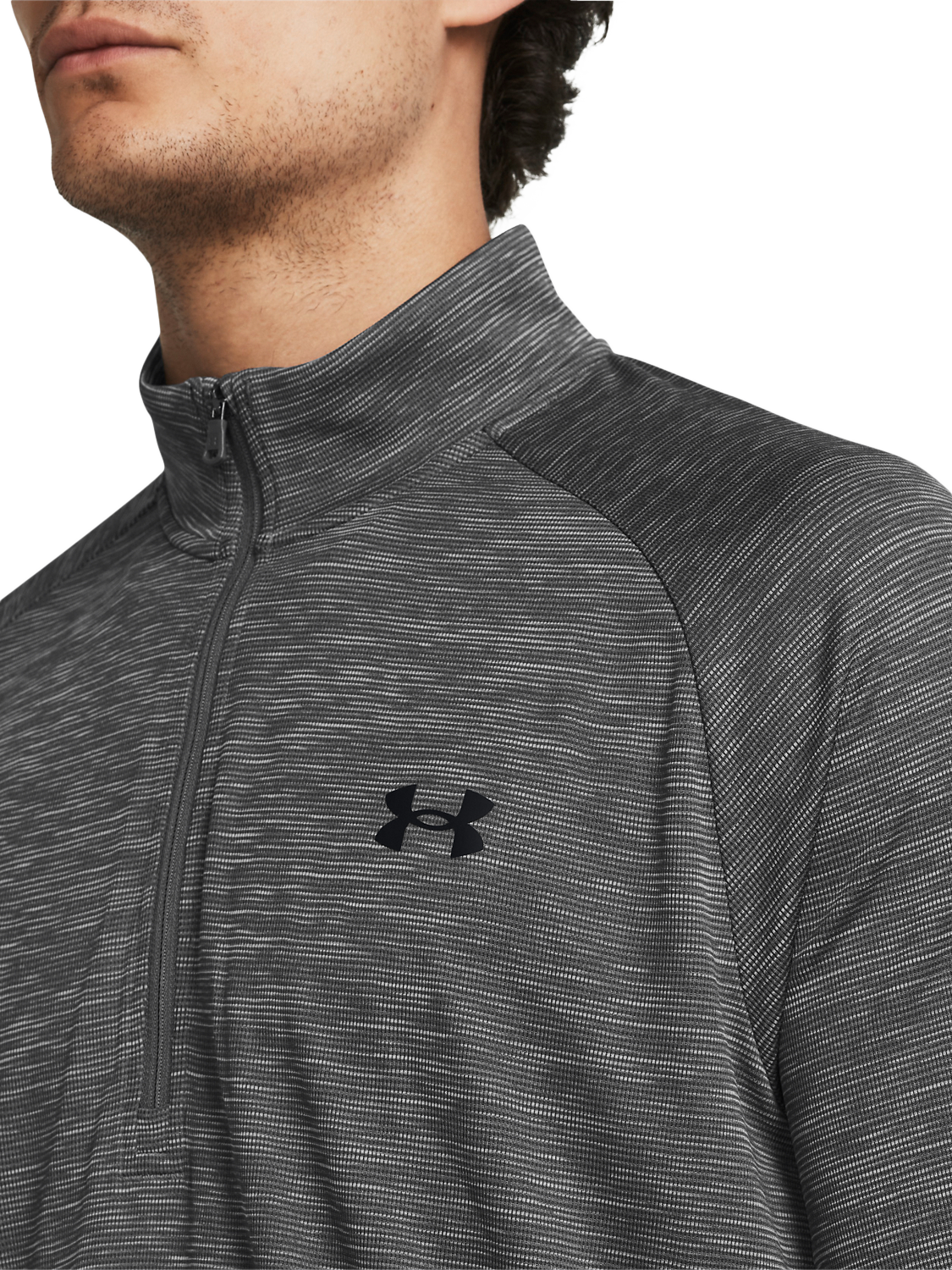 Product image 3 of 6, which shows Under Armour UA Tech Textured 1/2 Zip Top, Castlerock / Black, M