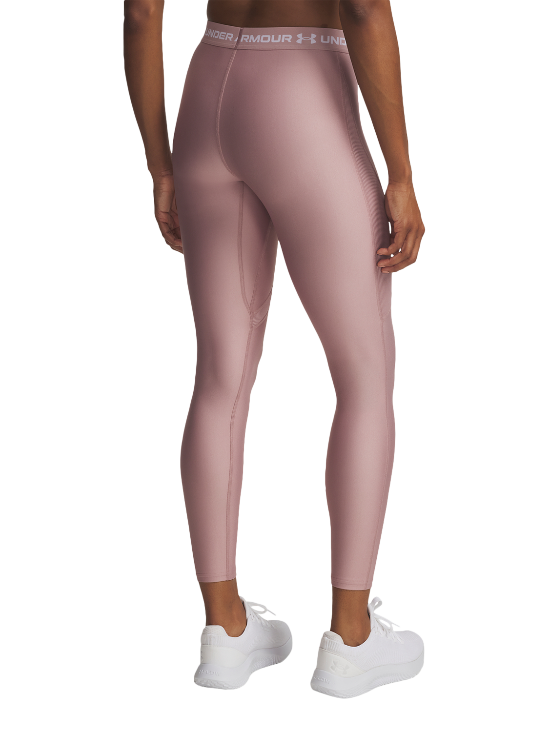 Product image 2 of 3, which shows Under Armour HeatGear Rib Leggings, Pink / White, XS